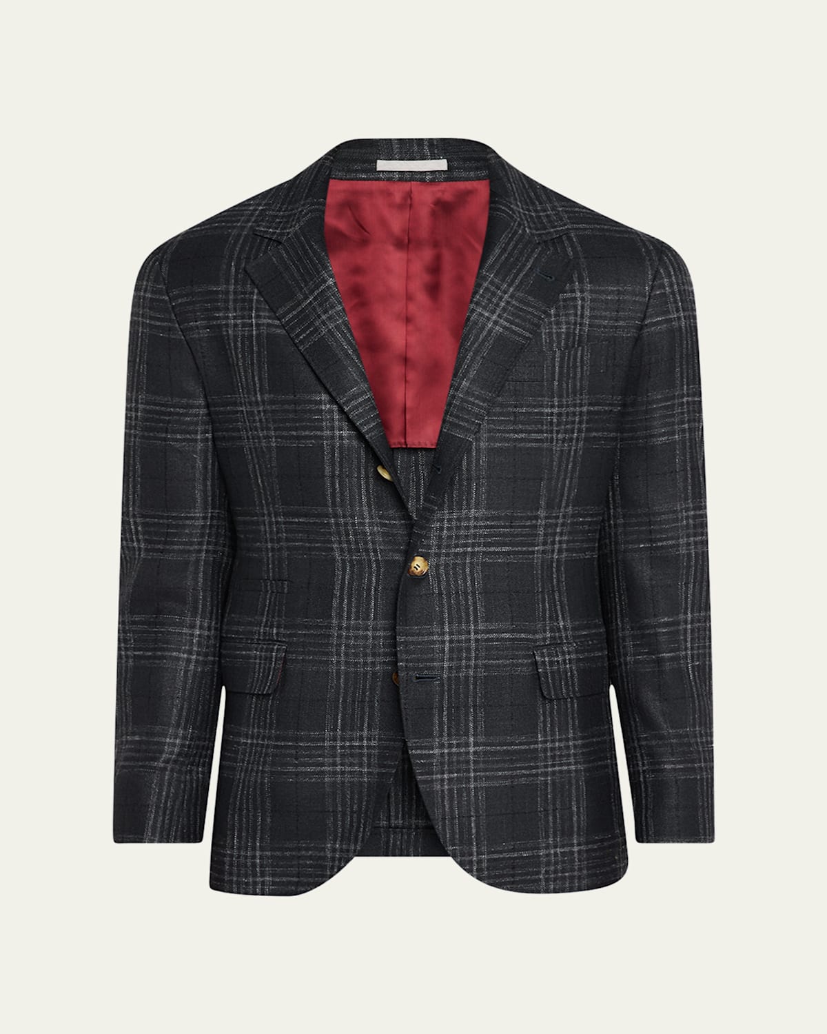 Brunello Cucinelli Men's Madras Plaid Sport Jacket In Anthracite