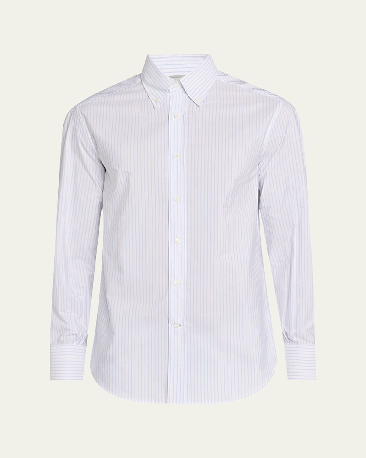 Brunello Cucinelli Men's Cotton Stripe Button-collar Sport Shirt In White/light Blue