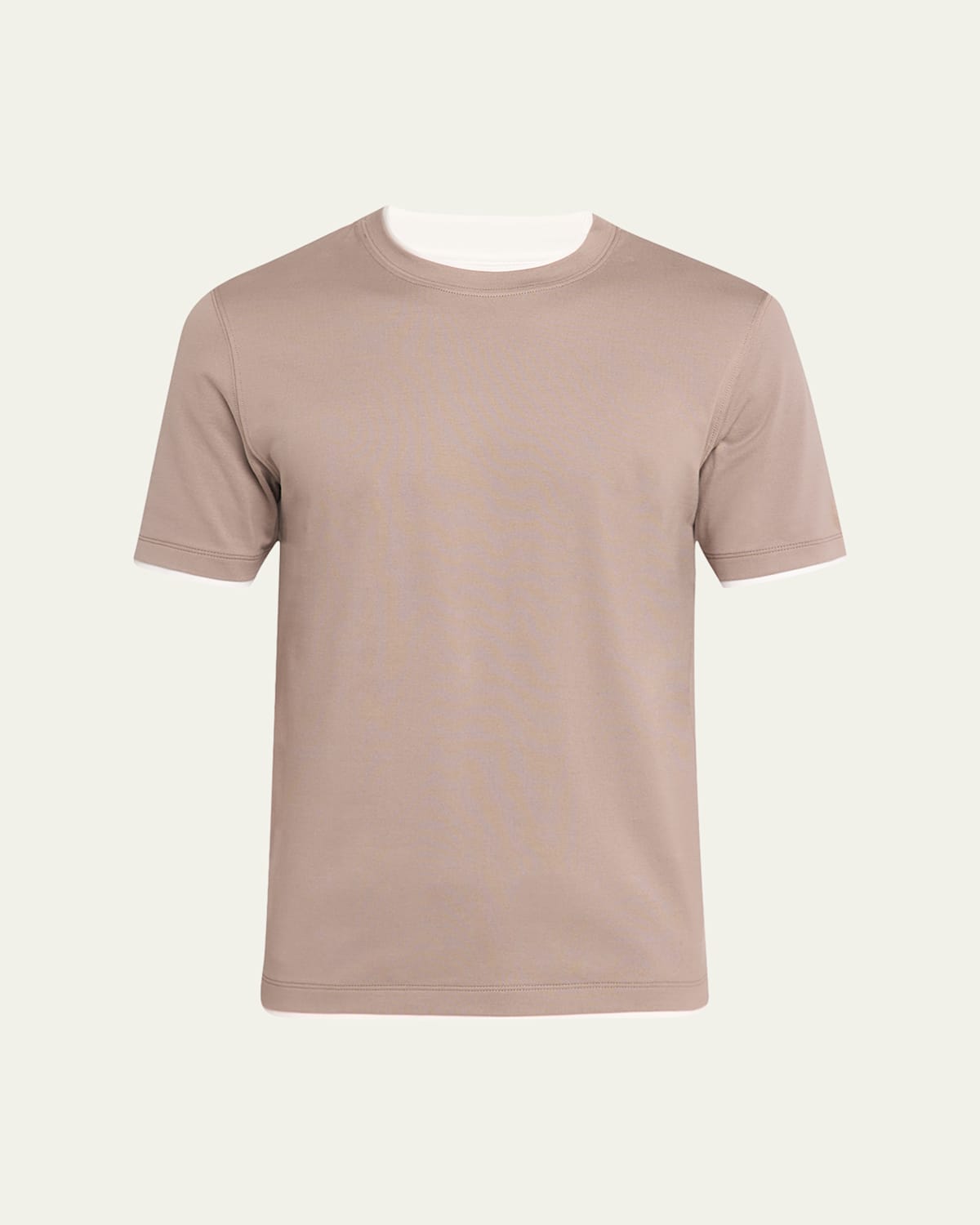 Brunello Cucinelli Men's Crewneck T-shirt With Tipping In Bark/off White