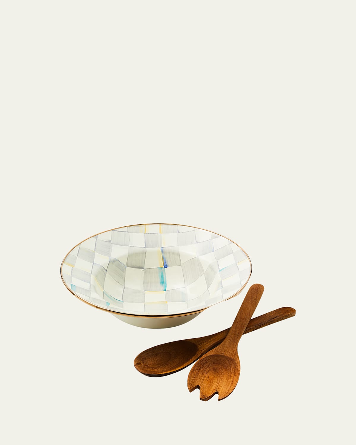 MACKENZIE-CHILDS STERLING CHECK SALAD SERVING SET 