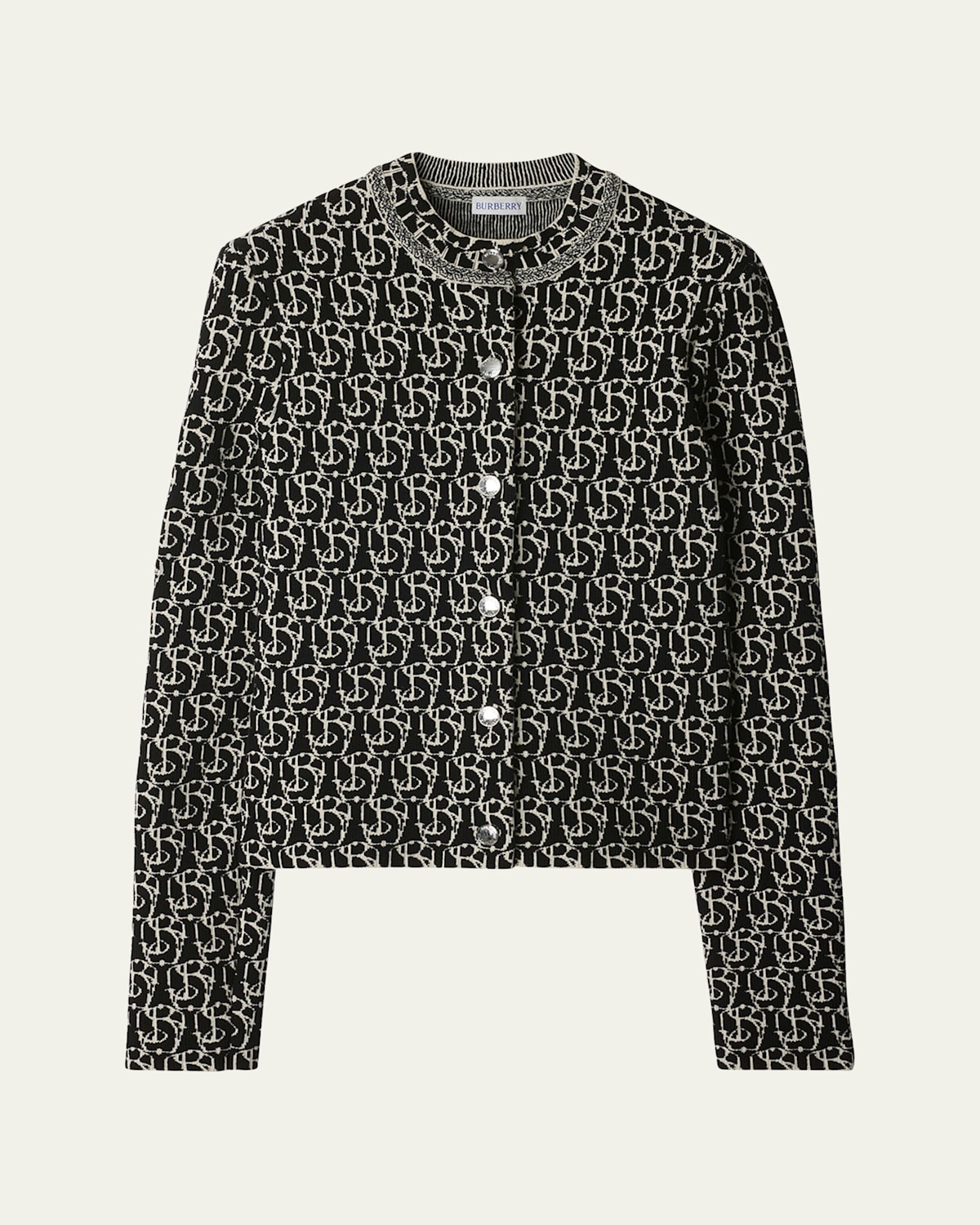 Shop Burberry B Shield Wool Cardigan In Black Ip Pttrn