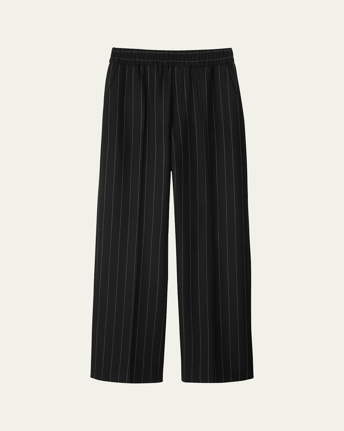 Burberry Pinstripe Elastic Waist Straight Wool Pants In Coalcobble