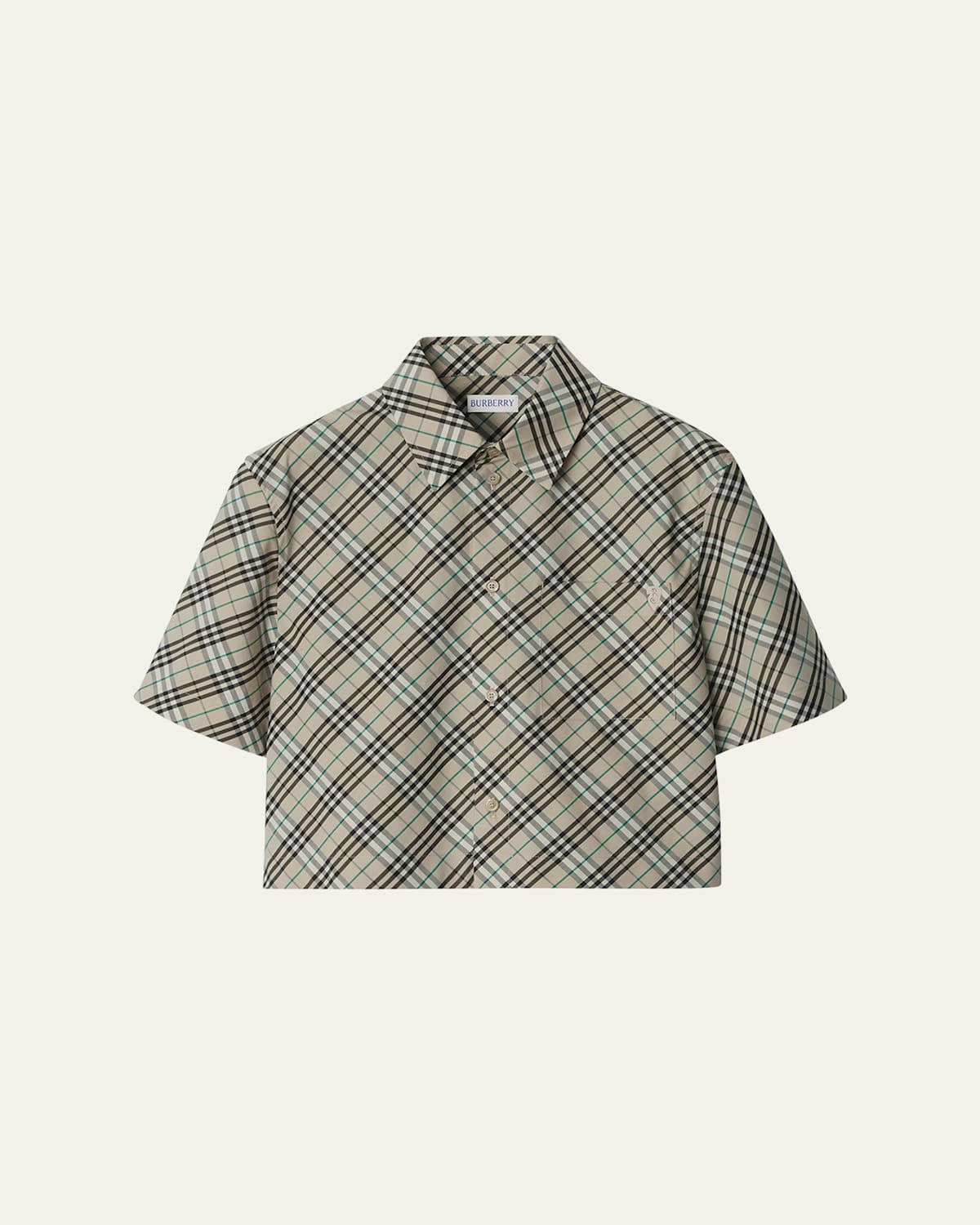 Burberry Check Short-sleeve Crop Button-down Shirt