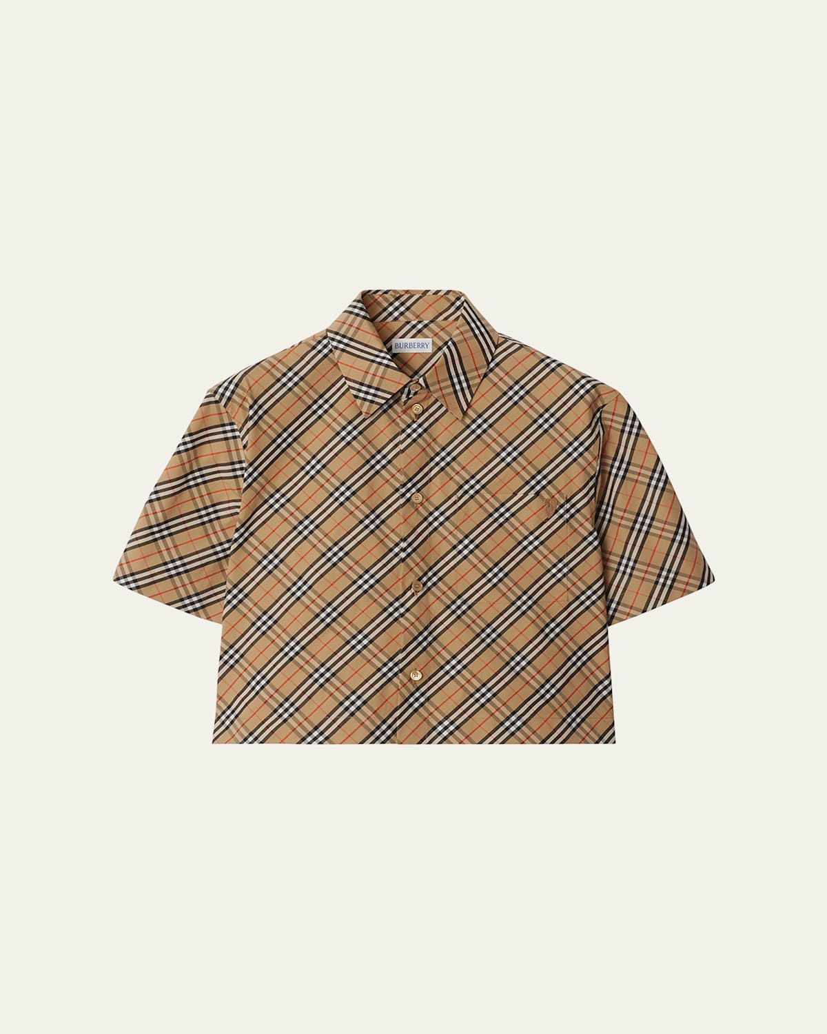 Burberry Cropped Check Cotton Shirt In Brown