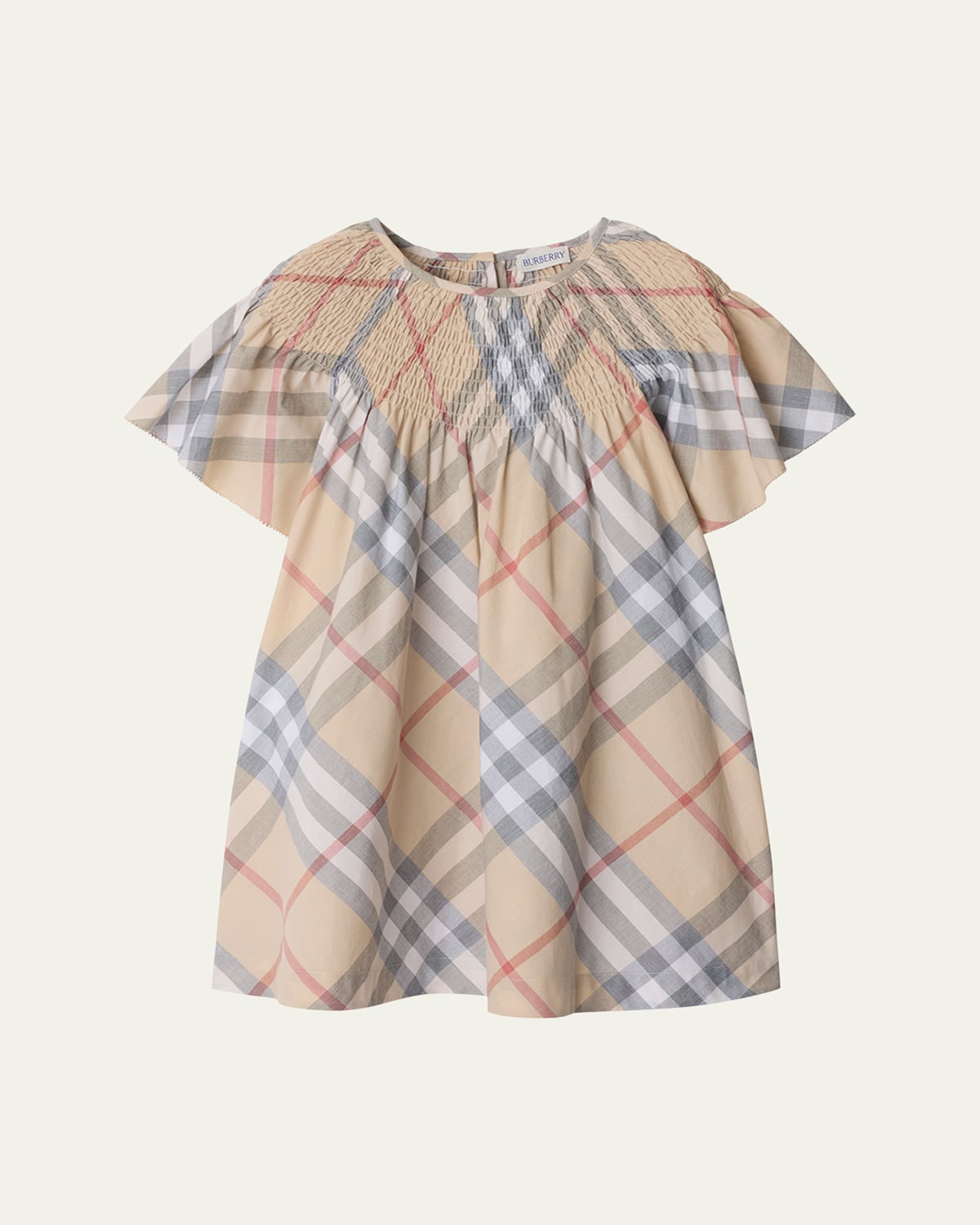 Burberry Girl's Cali Smocked Check-print Dress In Pale Stone Ip Check