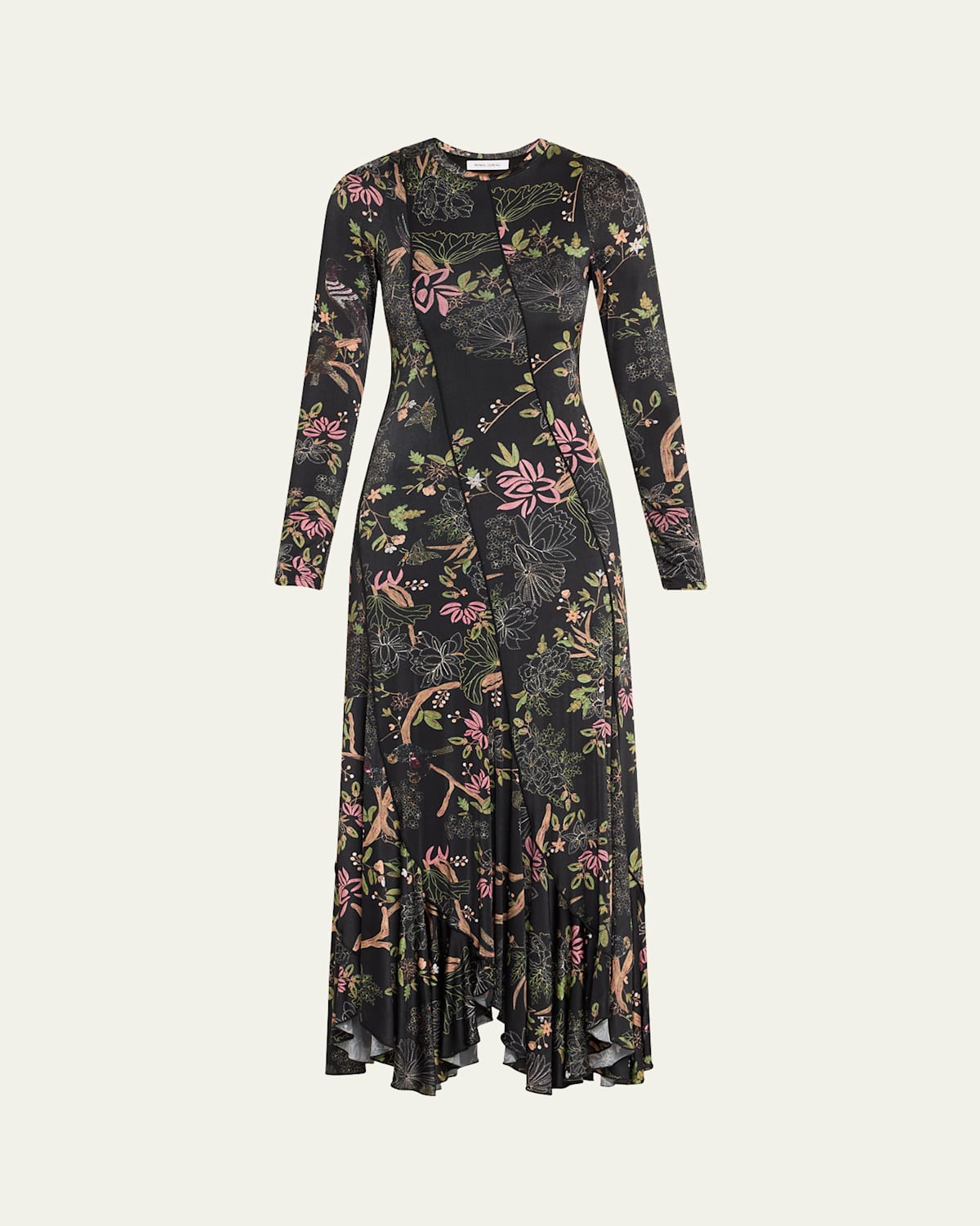 Garden Print Diagonal Seamed Dress