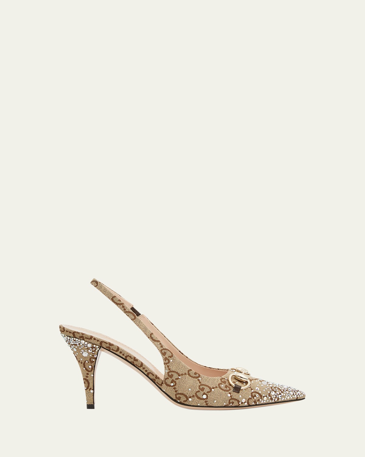 Shop Gucci Erin Gg Crystal Canvas Slingback Pumps In Crystal Cocoa