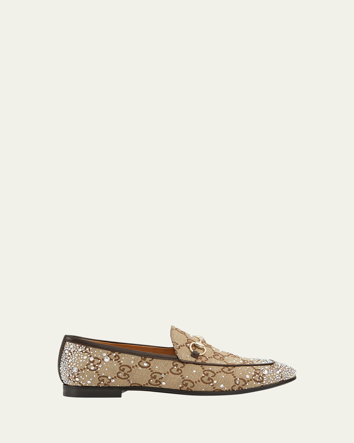 Shop Gucci New Jordaan Gg Crystal Canvas Loafers In Camel Cocoa Crystal