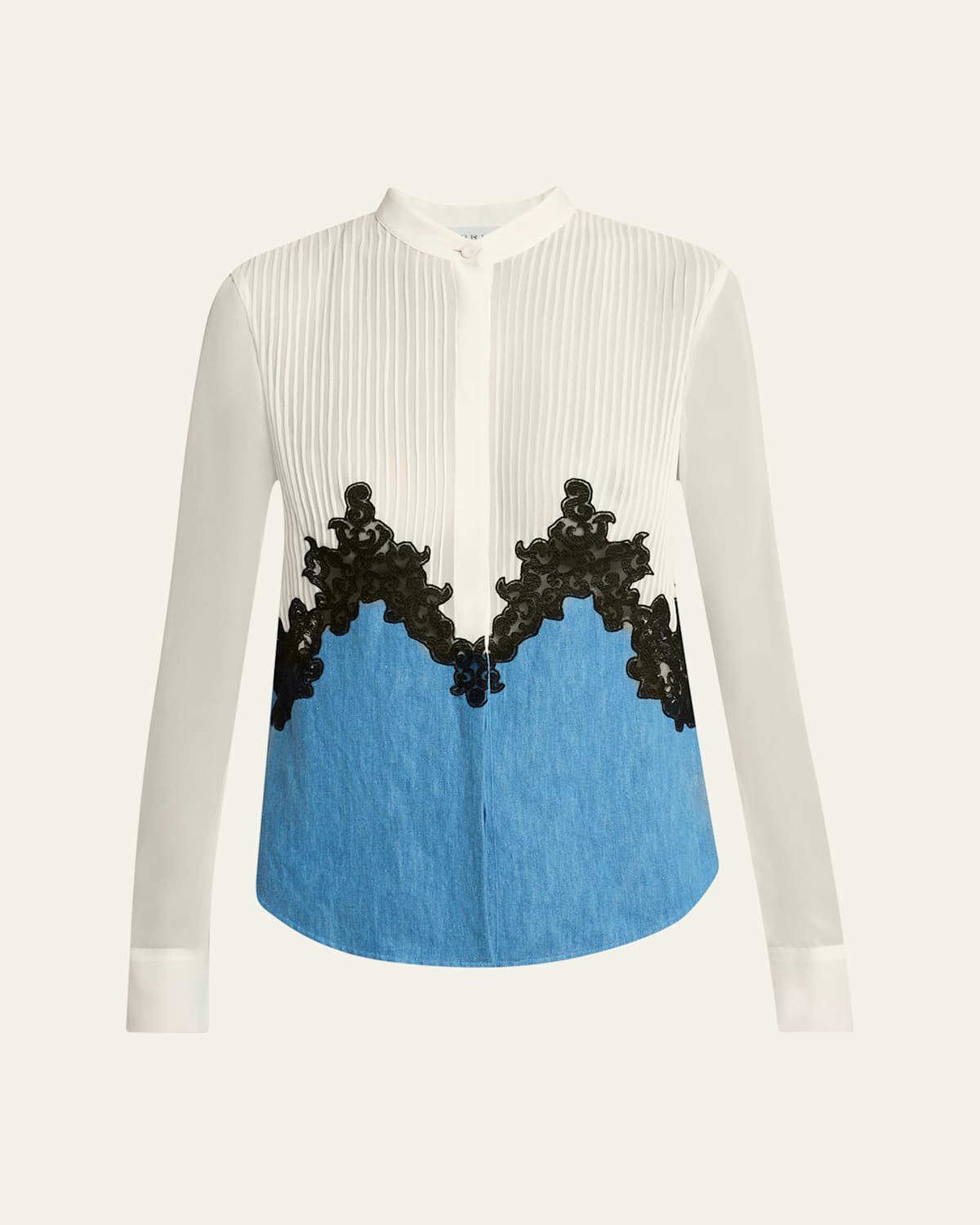 Gabriela Hearst Kheti Pintuck Denim Lace Button Down Top In Light Blue Denim
