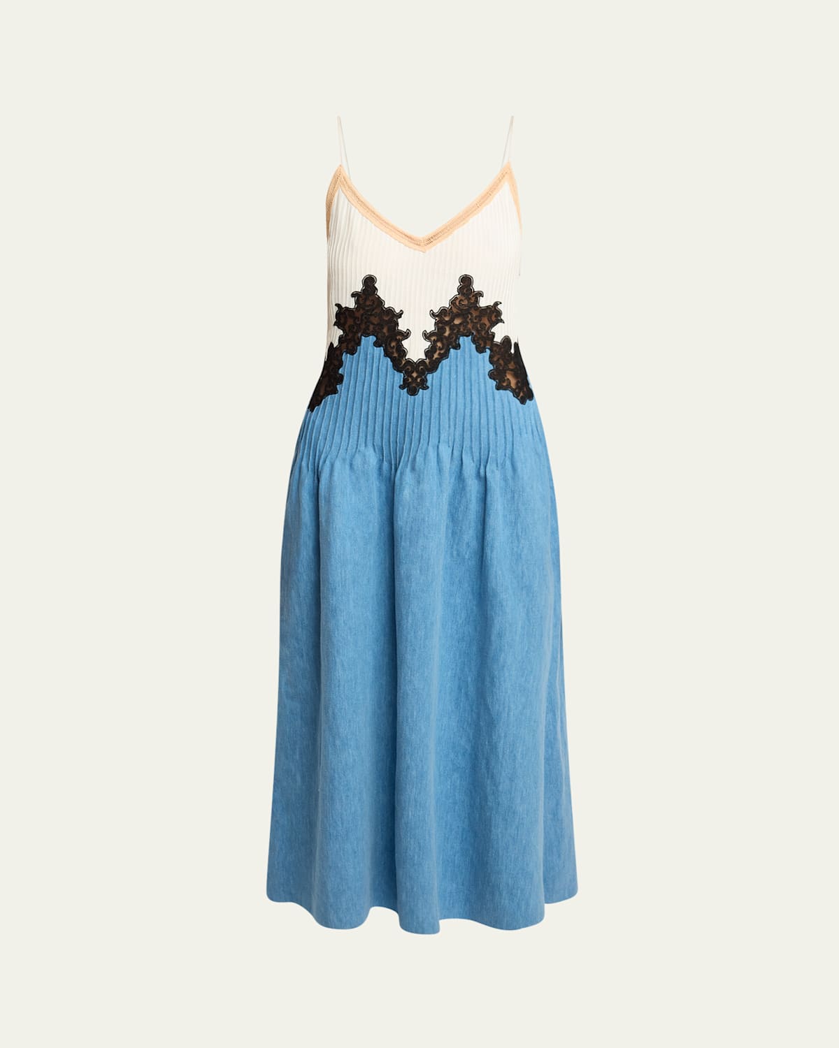Gabriela Hearst Althea Colorblock Pintucked Denim Maxi Dress In Light Blue Denim