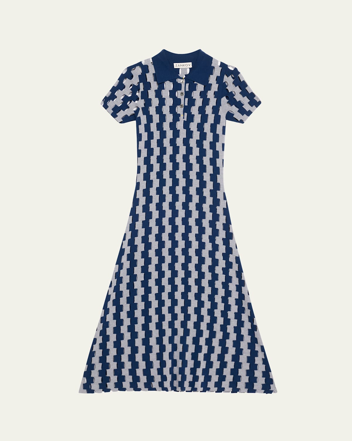 Zankov Margerite Abstract Cutout Merino Wool Midi Dress In Grey Melange/marine