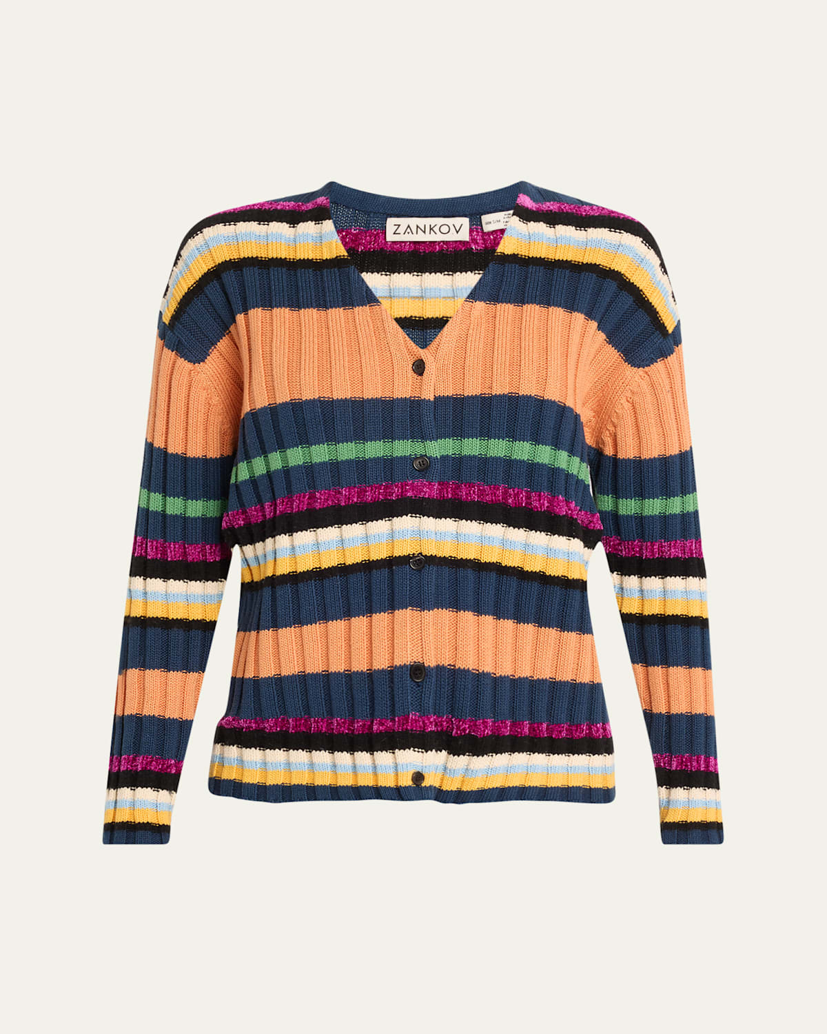 Shop Zankov Suri V-neck Stripe Ribbed Wool Cardigan In Marine Multi