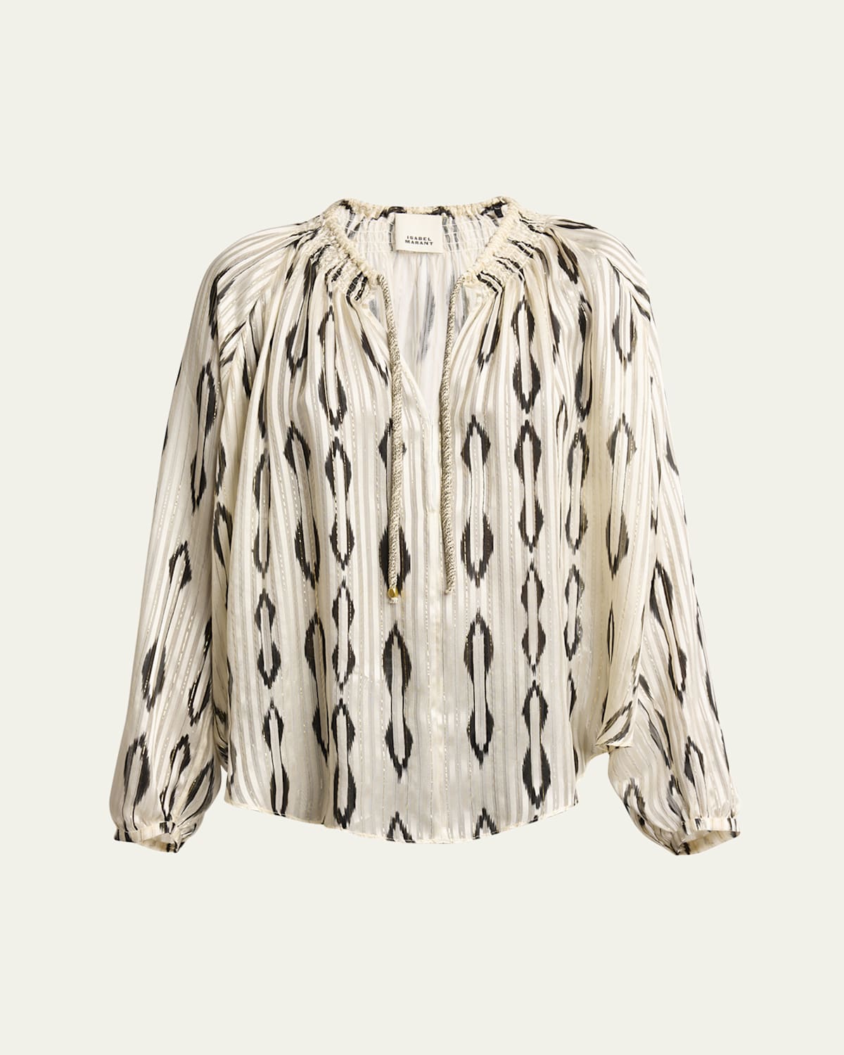 Shop Isabel Marant Syra Metallic Striped Silk Neck-tie Blouse In Ecrublack