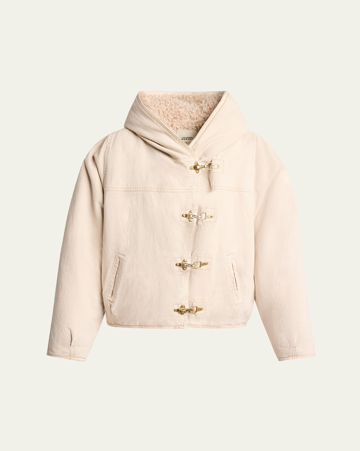 Isabel Marant Biane Teddy-lined Hooded Denim Jacket In Ecru