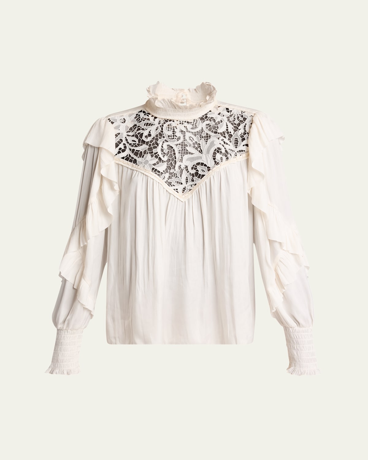 ISABEL MARANT SEILA LACE RUFFLE LONG-SLEEVE BLOUSE 