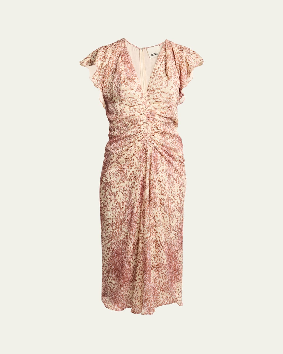 Isabel Marant Lyndsay Spotted Velvet Burnout Flutter-sleeve Midi Dress In Light Redecru