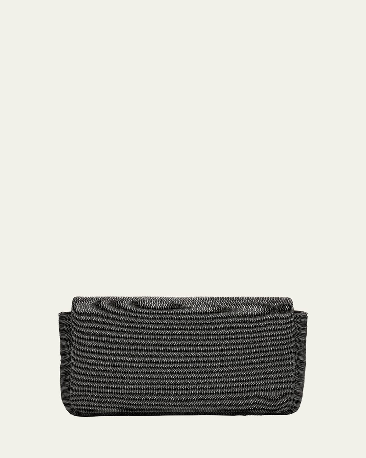 Brunello Cucinelli Monili Convertible Flap Leather Clutch Bag In Silver