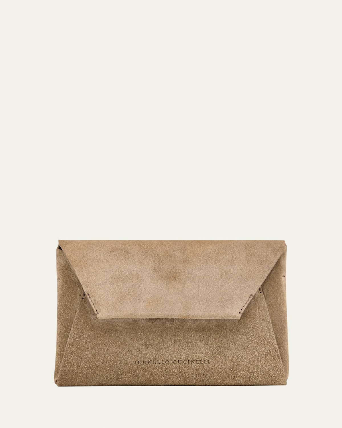 Brunello Cucinelli Envelope Flap Suede Wallet On Chain In Beige