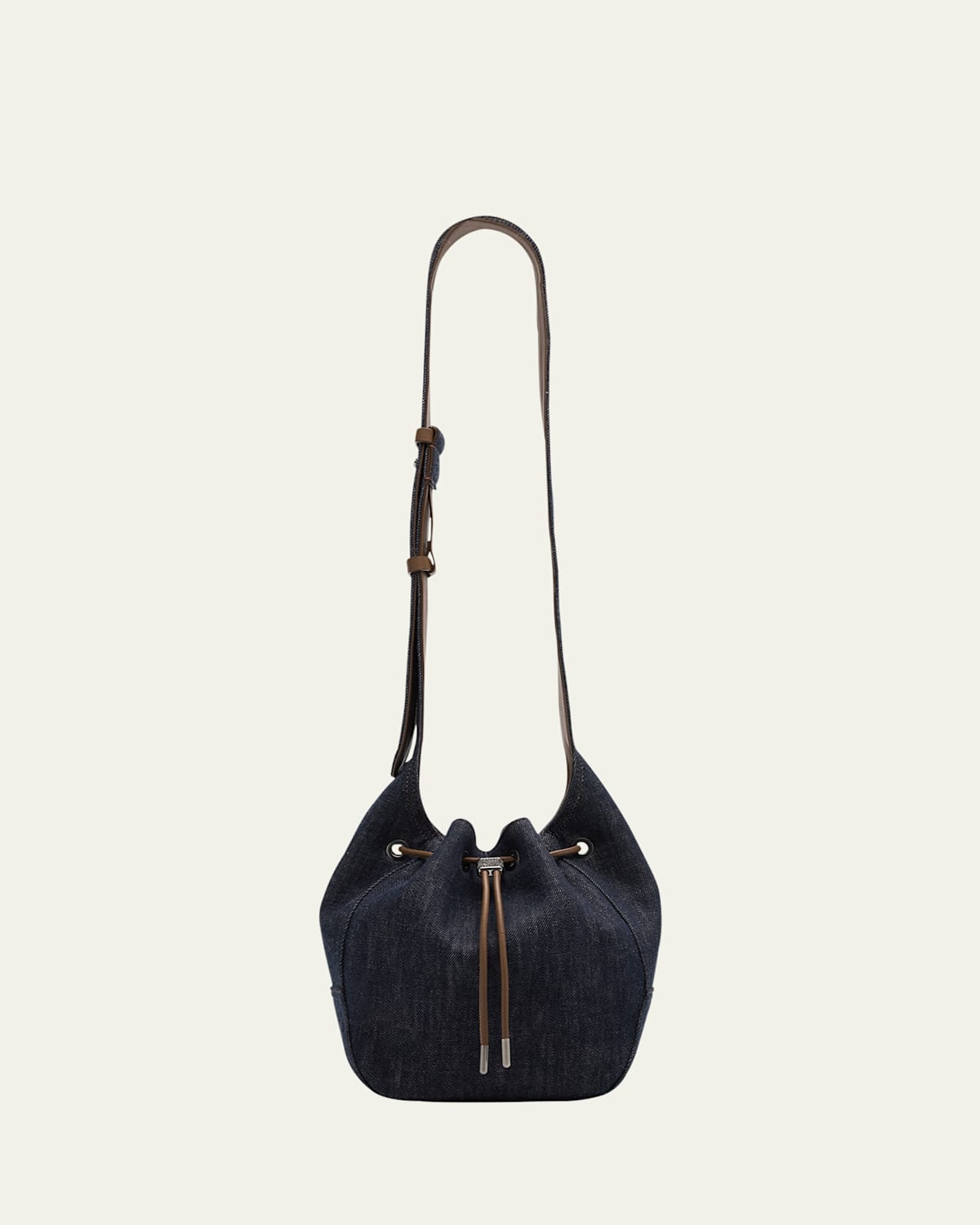 BRUNELLO CUCINELLI DUO MINI DENIM DRAWSTRING BUCKET BAG 