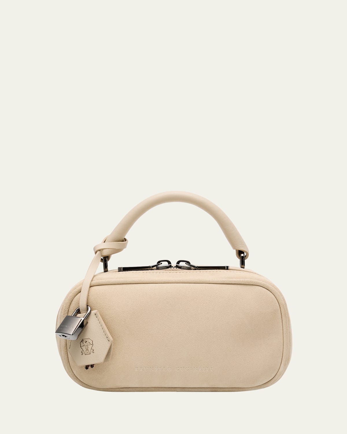 Brunello Cucinelli Mini Zip Suede Top-handle Bag In Ivory