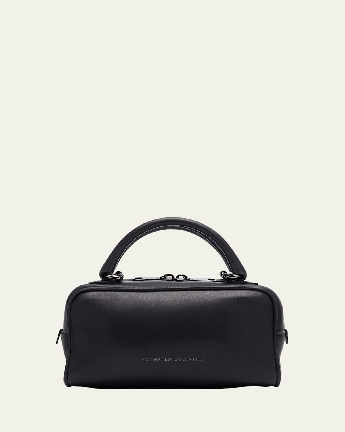 Brunello Cucinelli Medium Glossy Napa Boston Top-handle Bag In Navy
