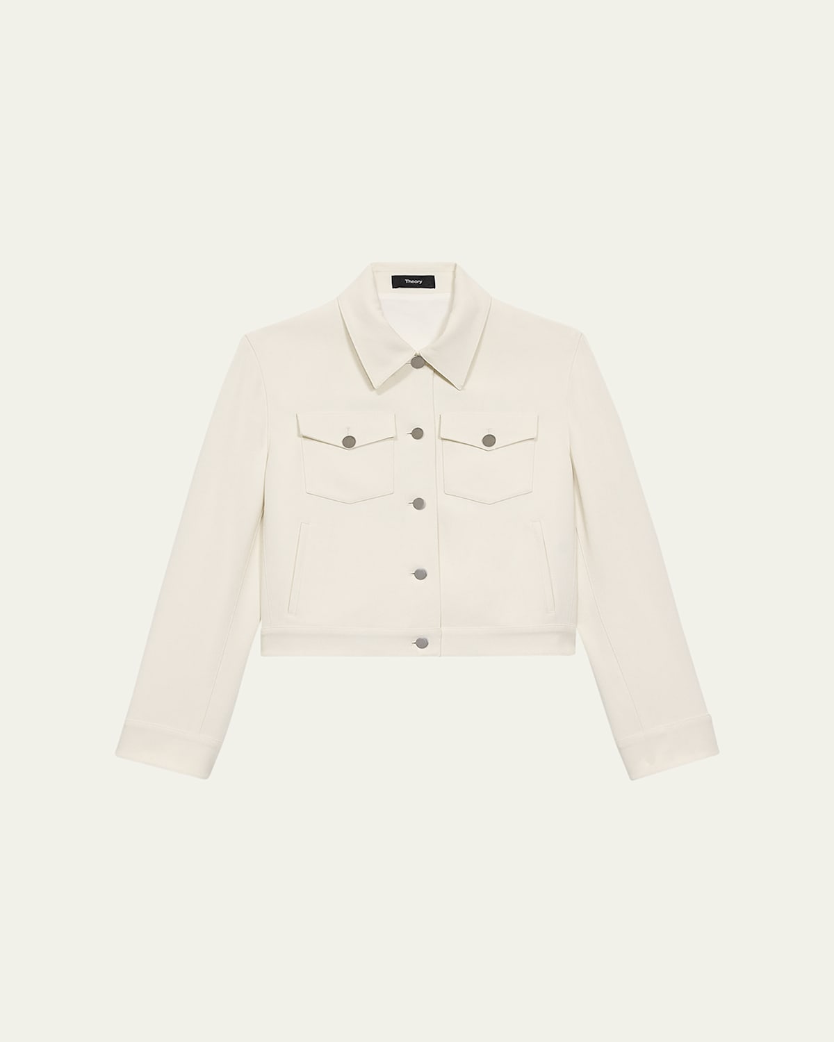 Theory Shrunken Trucker Cropped Crepe Jacket In Rice