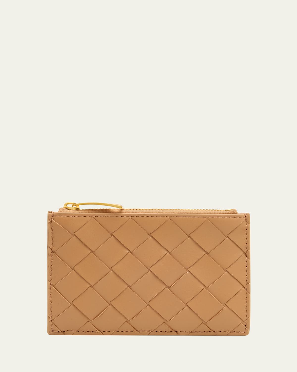 Bottega Veneta Zip Leather Card Case In Brown