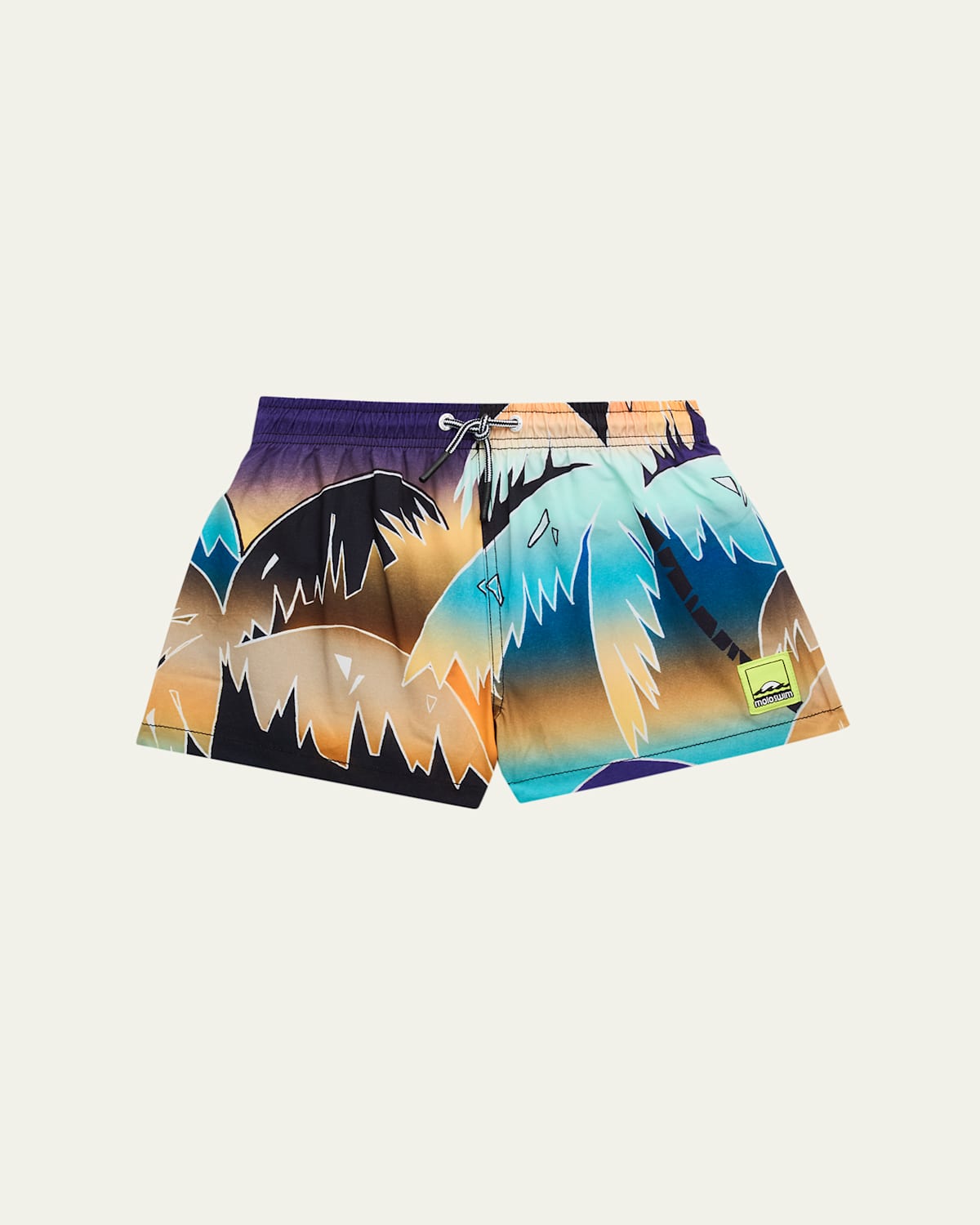 Molo Boy's Niko Printed Swim Shorts In Faded Palmtrees