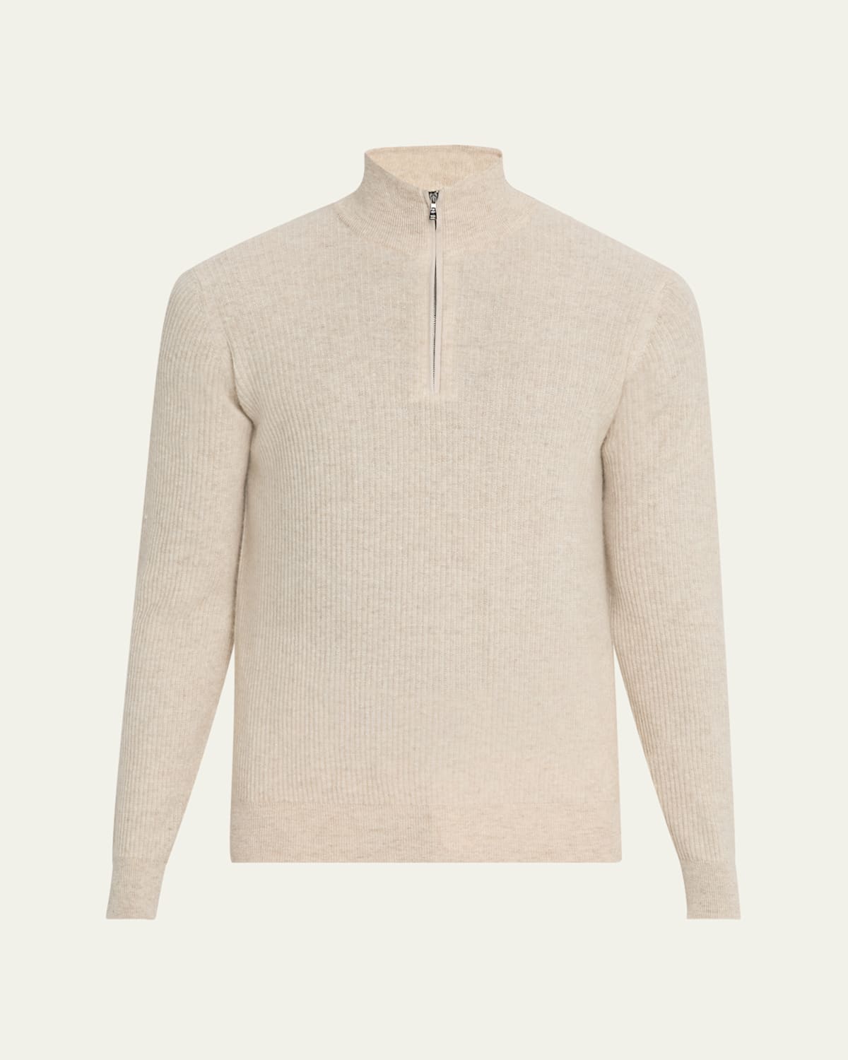 Men's Cashmere and Linen Rib Half-Zip Sweater