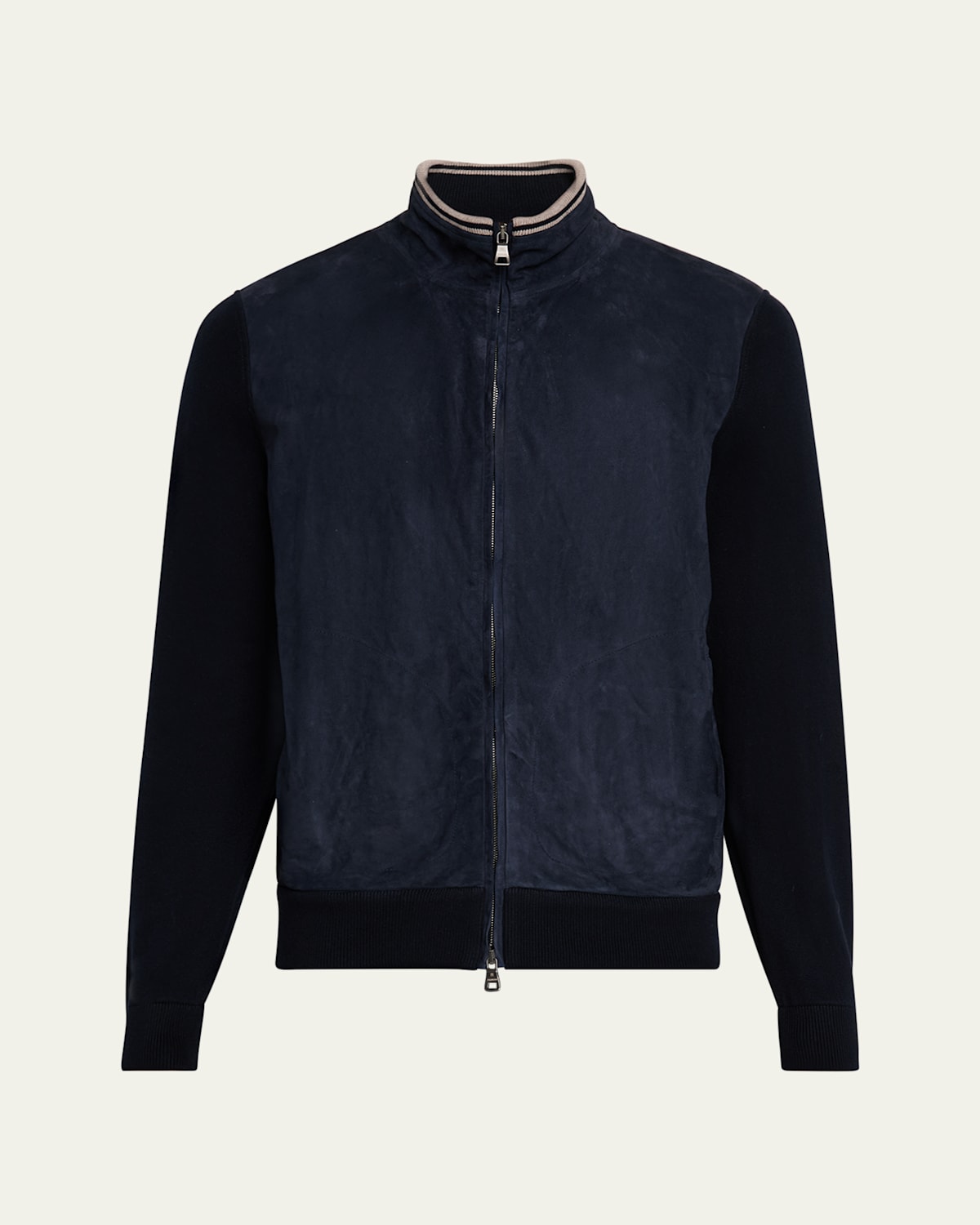 Men's Suede Full-Zip Knit Bomber Jacket