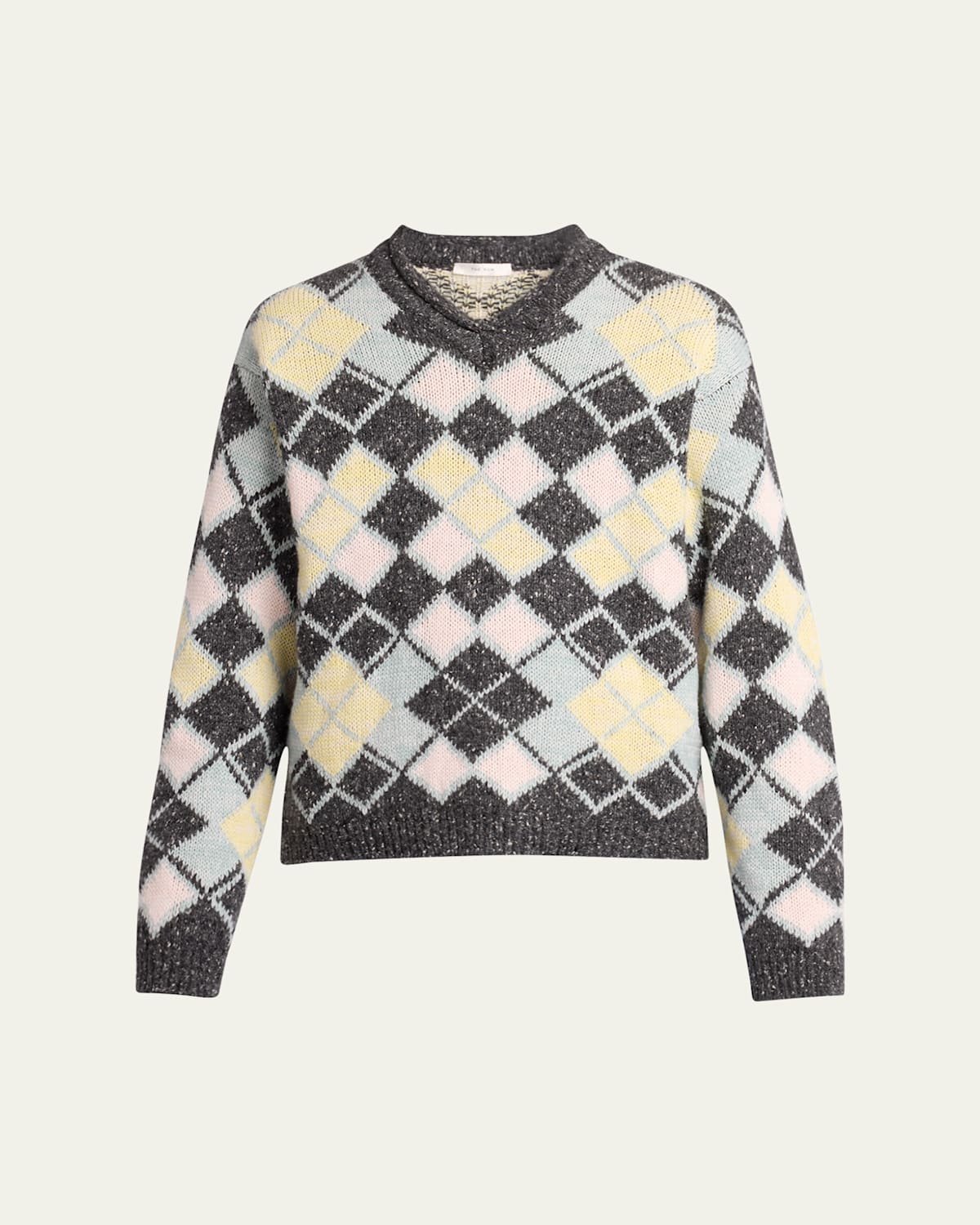 The Row Men's Edoardo Argyle Sweater In Multi Grey/yellow/ P