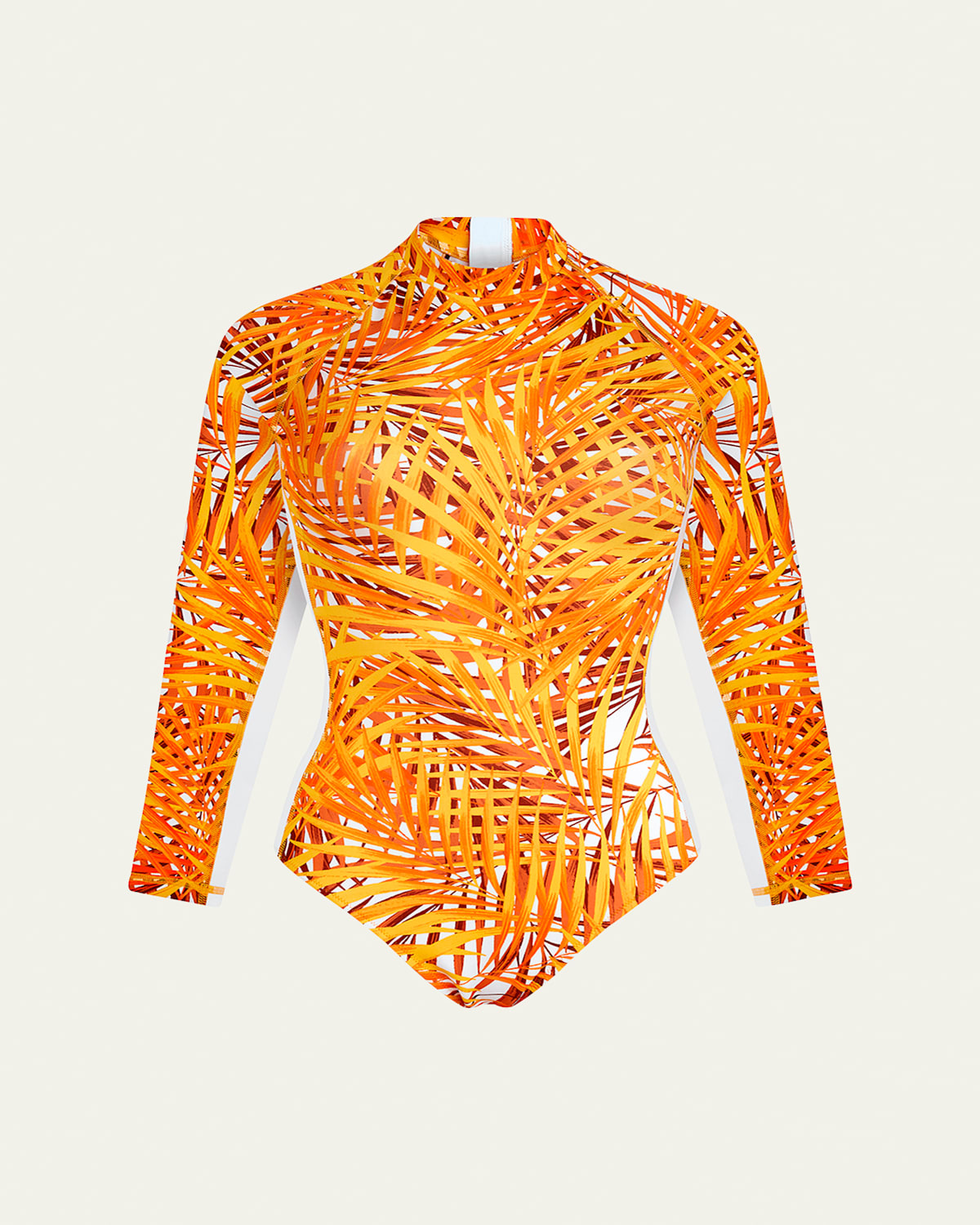Palm Leaves Neoprene Rashguard One-Piece Swimsuit