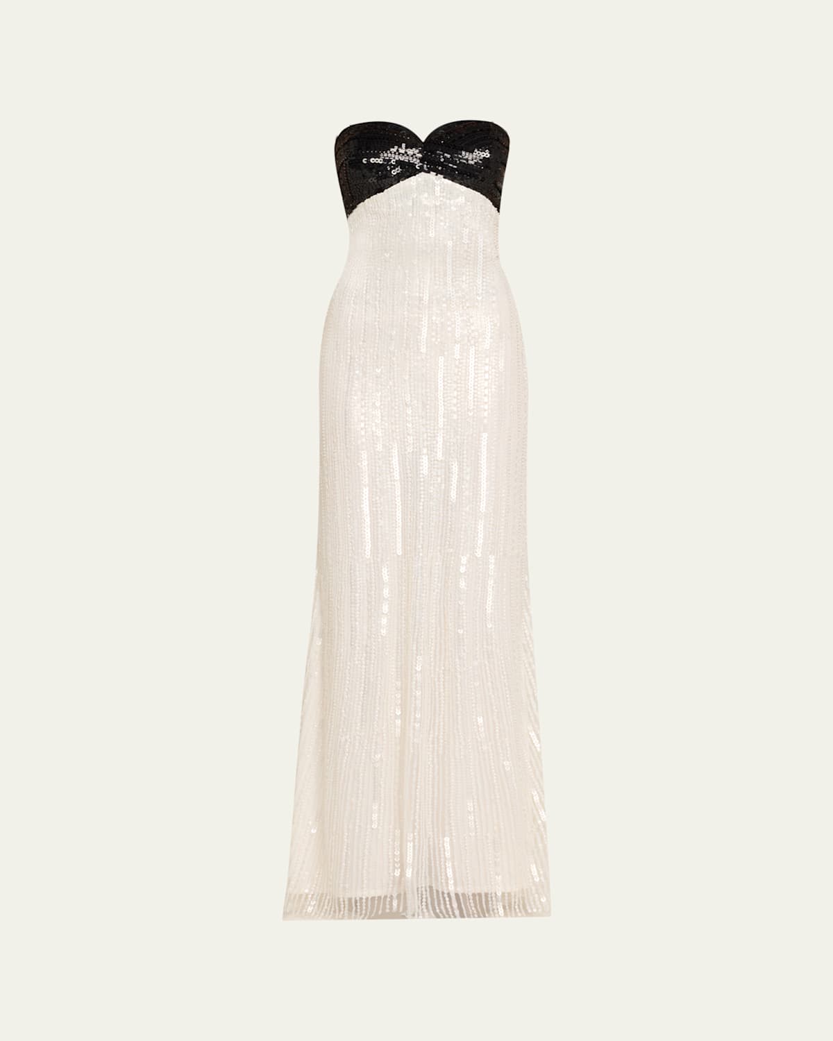 Atelier Prabal Gurung Lana Sequined Colorblock Strapless Gown In Whiteblack