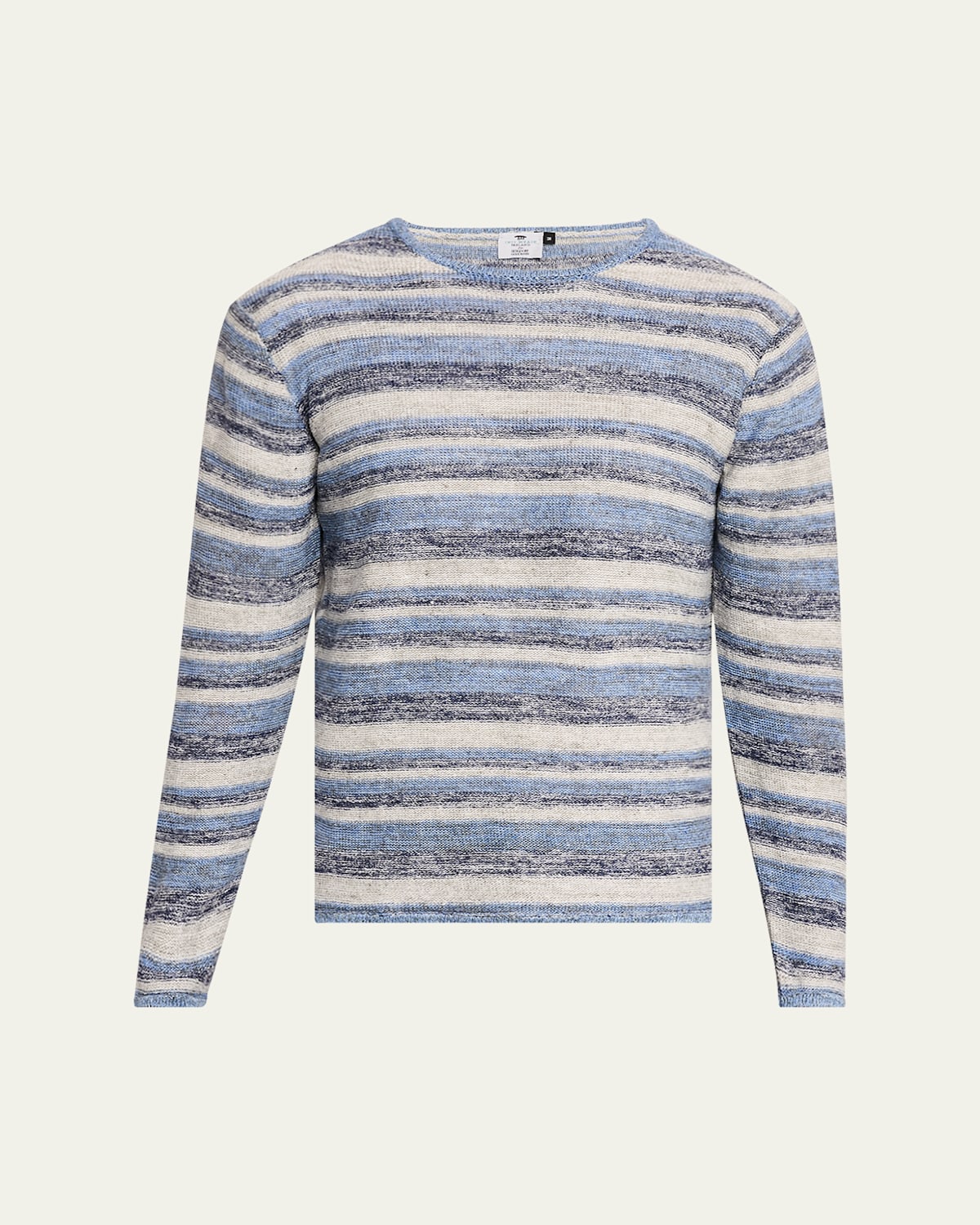 Men's Linen Multi-Stripe Crewneck Sweater