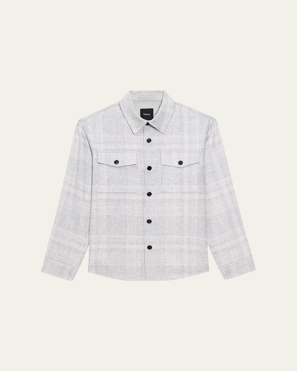 Theory Men's Two-pocket Check Overshirt In Lt Gry Mel