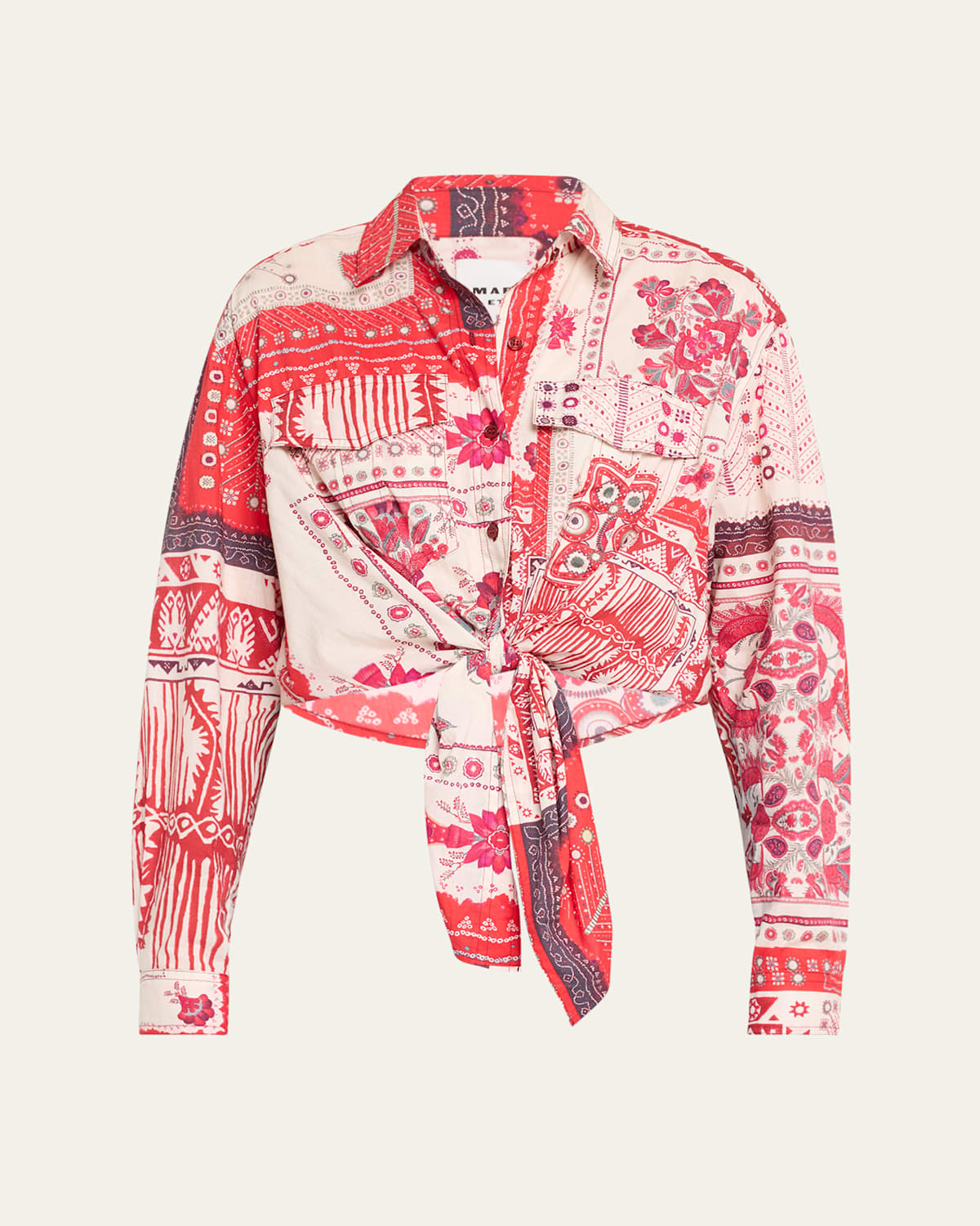 Nathy Long-Sleeve Bandana Tie Top