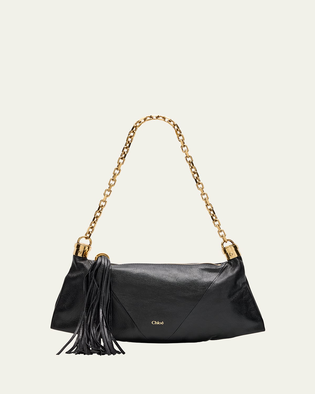 Chloé Small Foulard Tassel Shoulder Bag In Buffalo Leather In Black