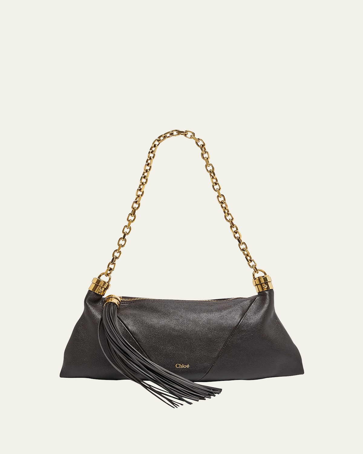 Chloé Small Foulard Tassel Shoulder Bag In Buffalo Leather In Kohl Brown