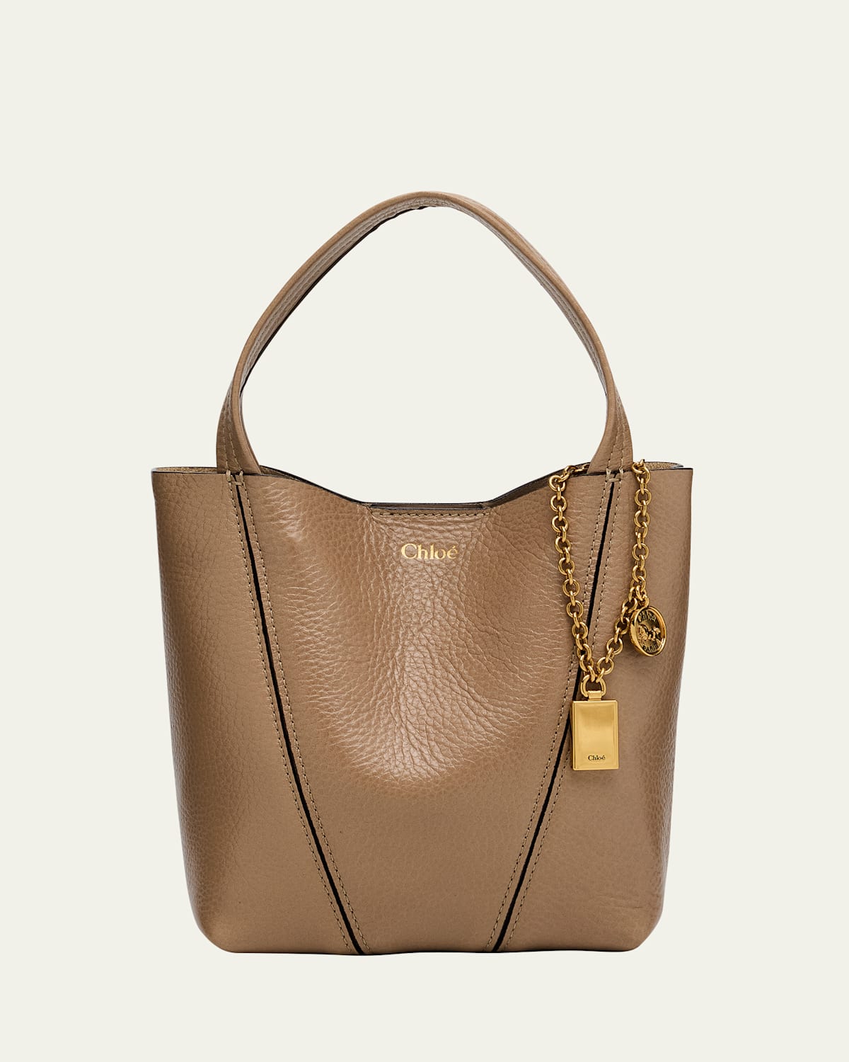 Chloé Spin Mini Tote Bag In Grained Calfskin In Brown