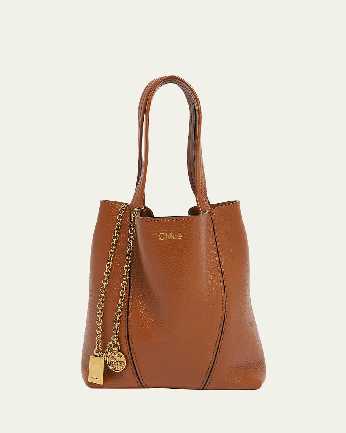 Chloé Spin Mini Tote Bag In Grained Calfskin In Clay Brown