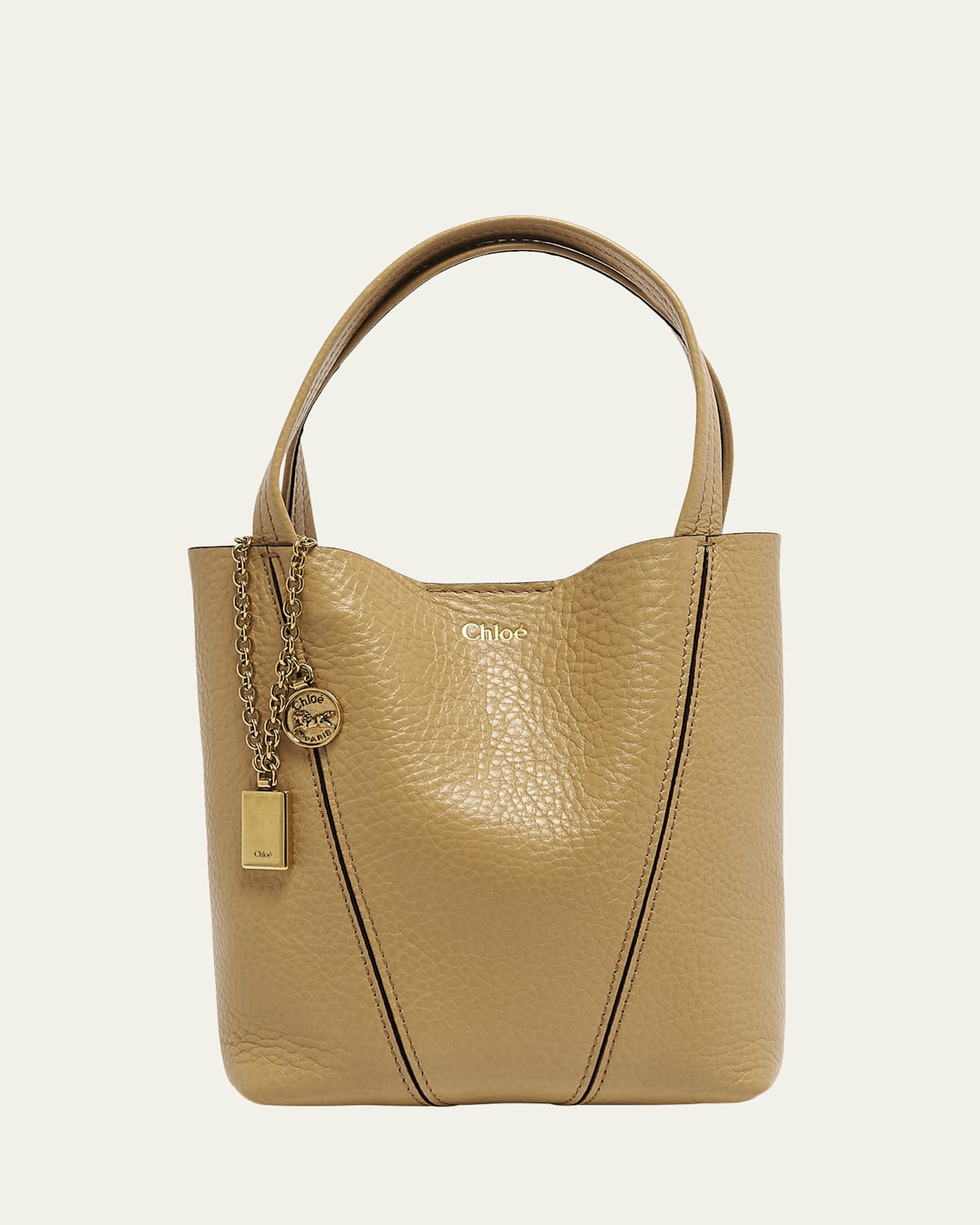 Chloé Spin Mini Tote Bag In Grained Calfskin In Milky Brown
