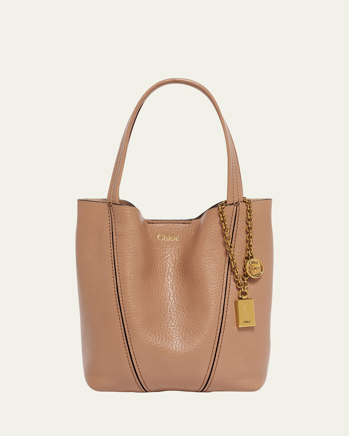 Chloé Spin Mini Tote Bag In Grained Calfskin In Pink