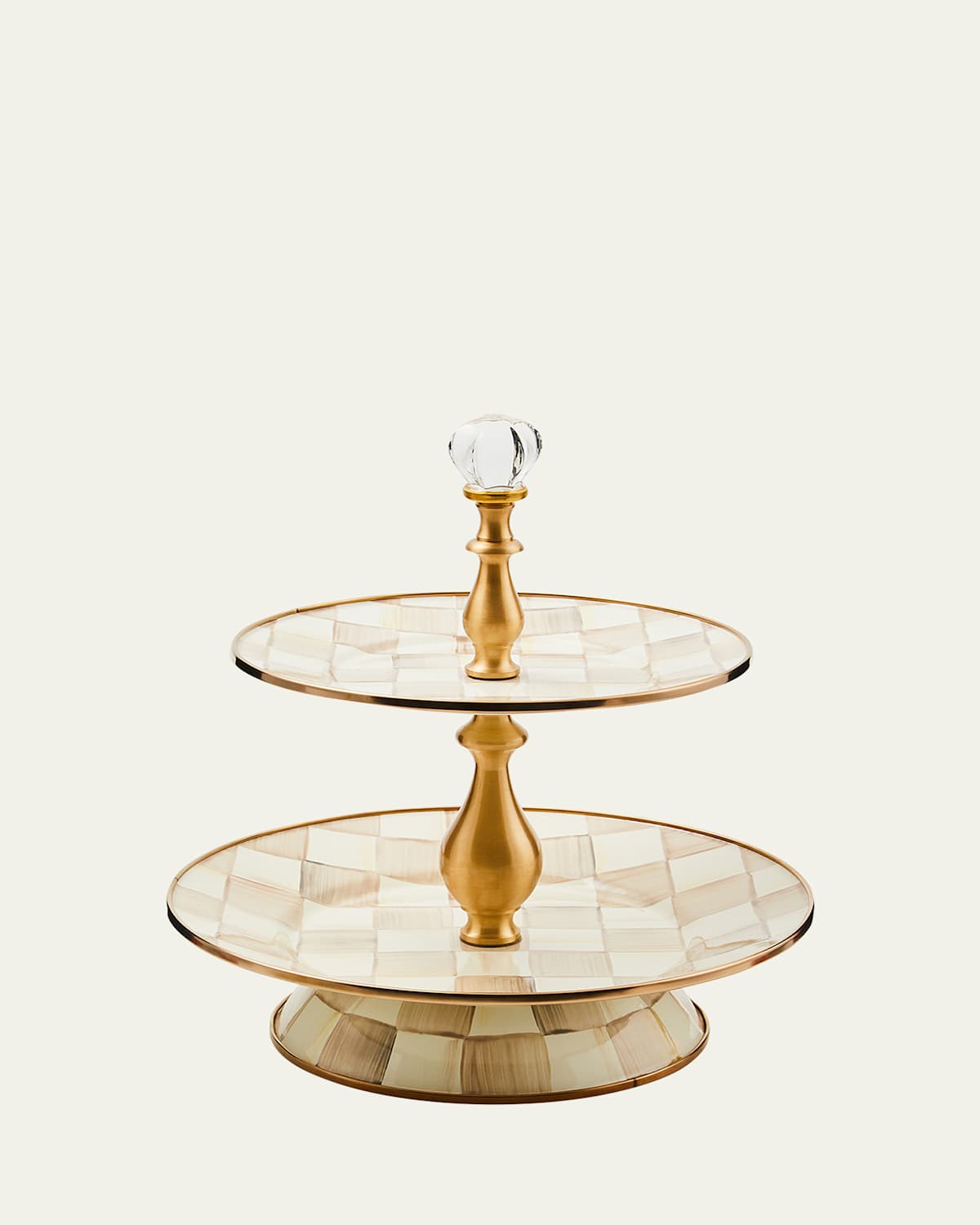 Mackenzie-childs Mocha Check Two-tier Sweet Stand