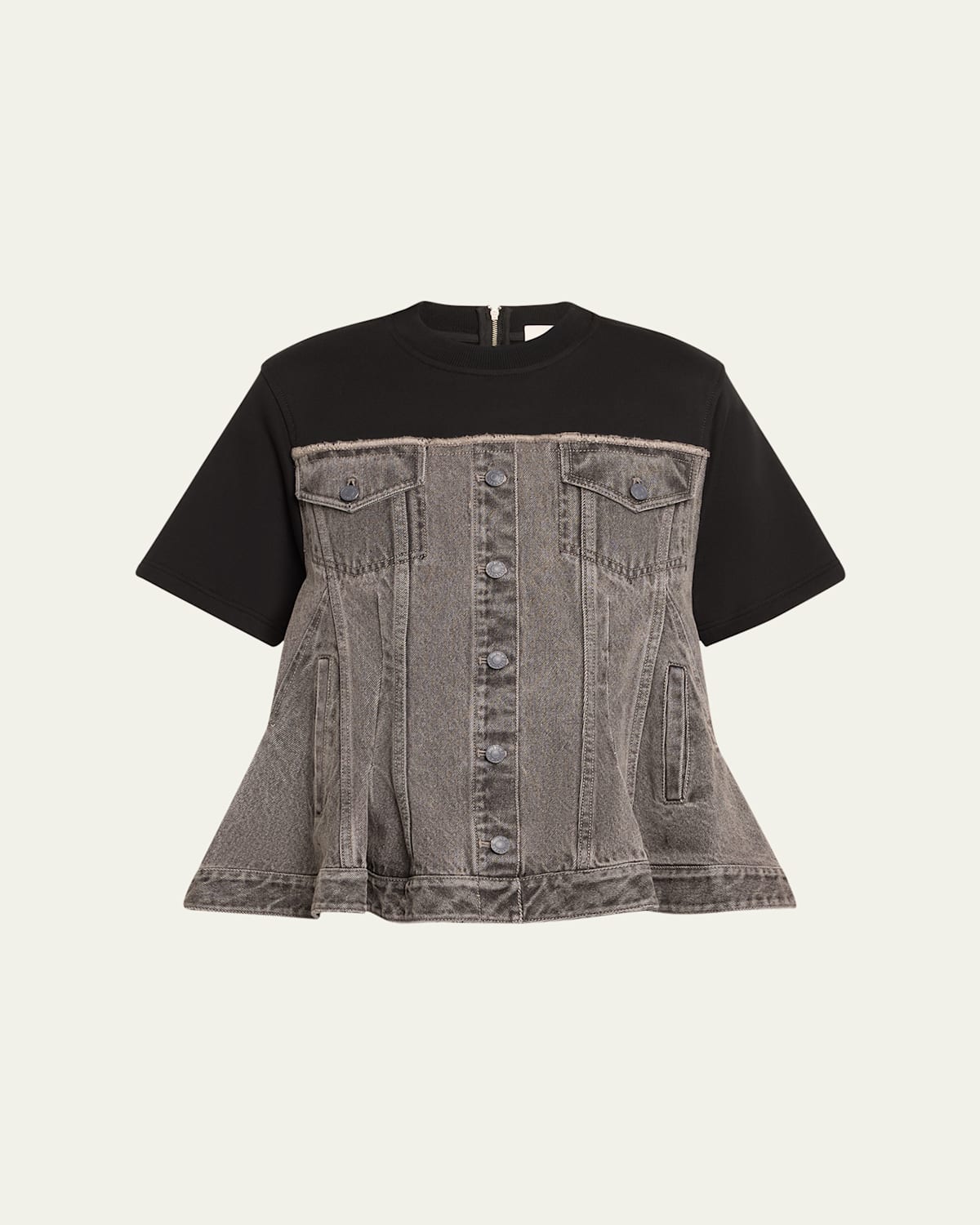 Shop 3.1 Phillip Lim Short-sleeve Denim Combo Top In Washed Grey-black