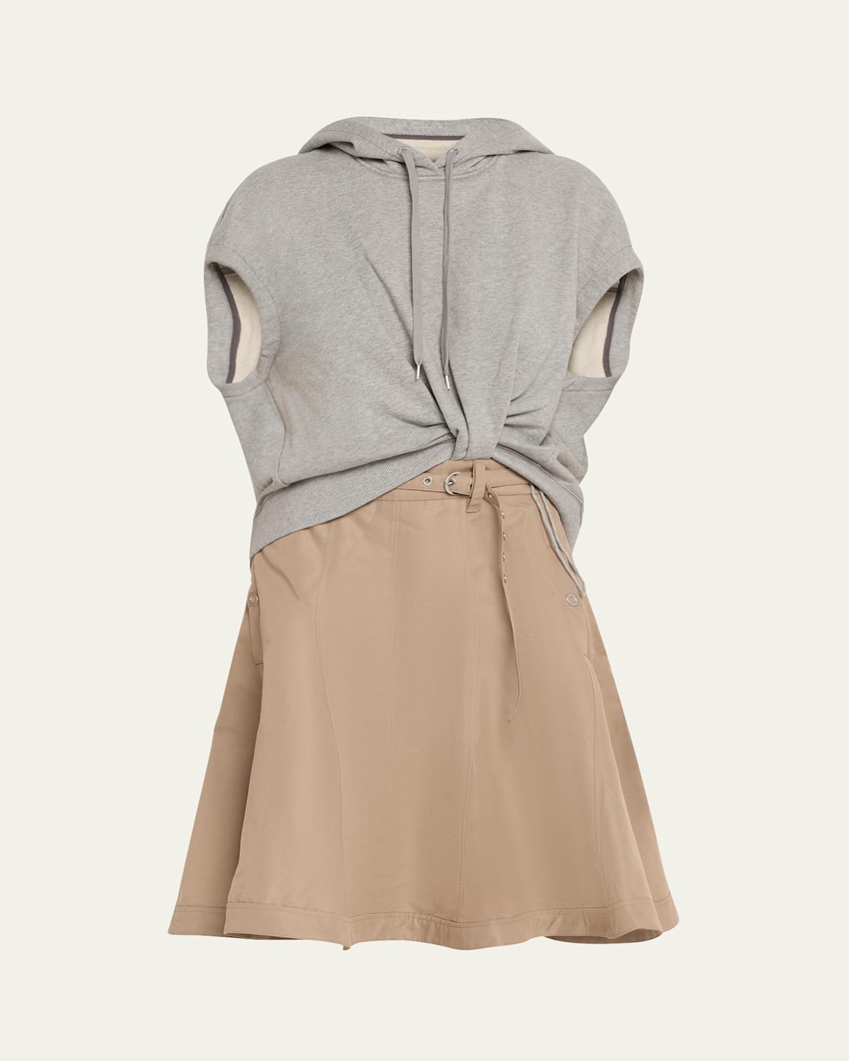 3.1 Phillip Lim Hoodie Combo Dress With Flounce Skirt In Grey Mlng Stone Grey