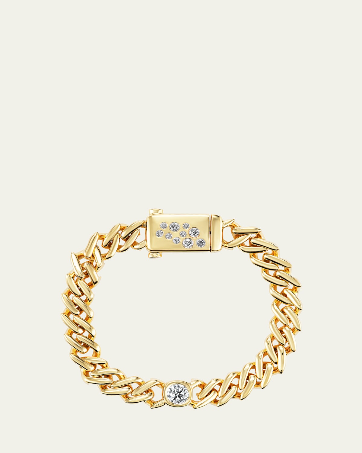 18K Yellow Gold Diamond Curb Chain Bracelet