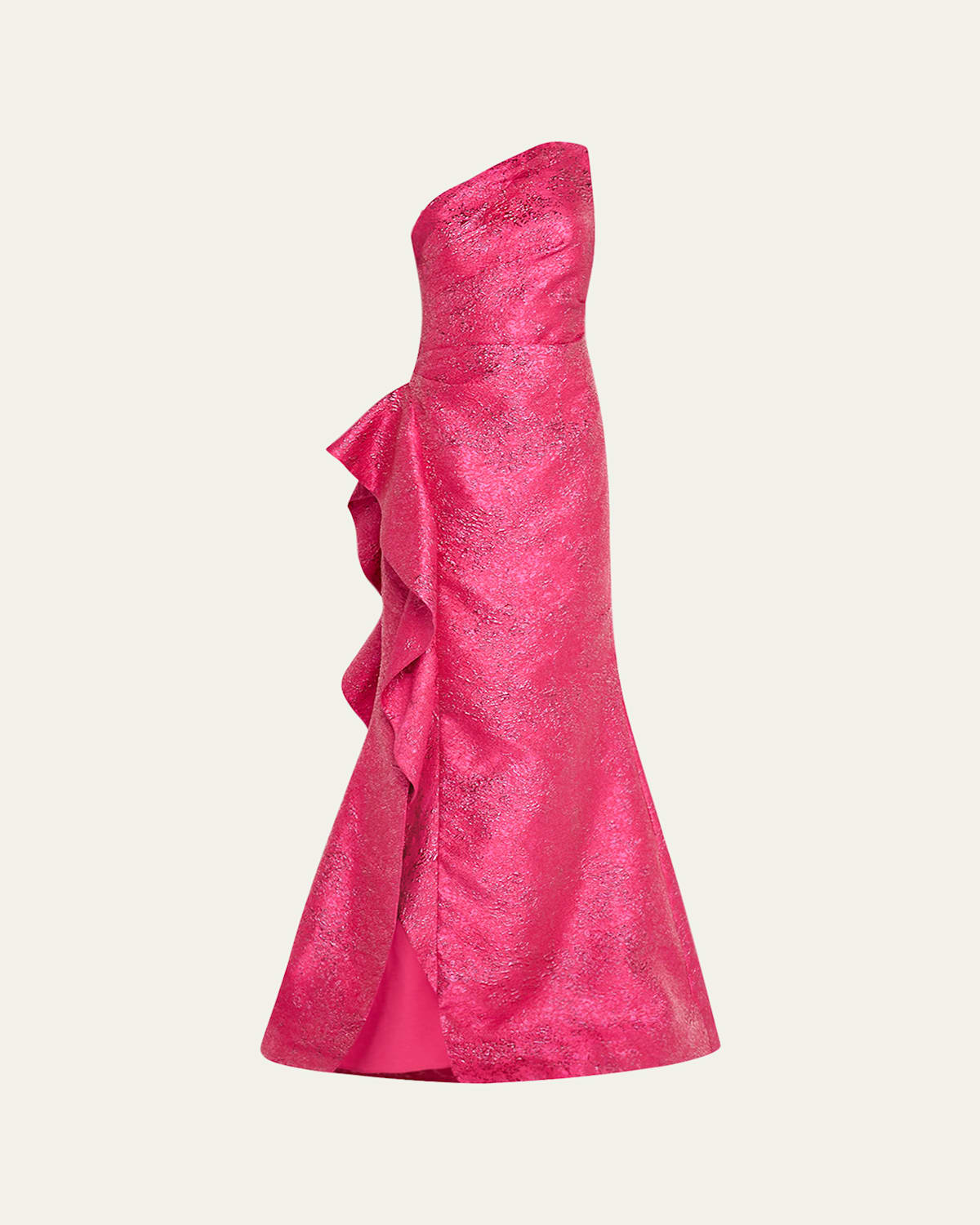 One-Shoulder Metallic Jacquard Trumpet Gown