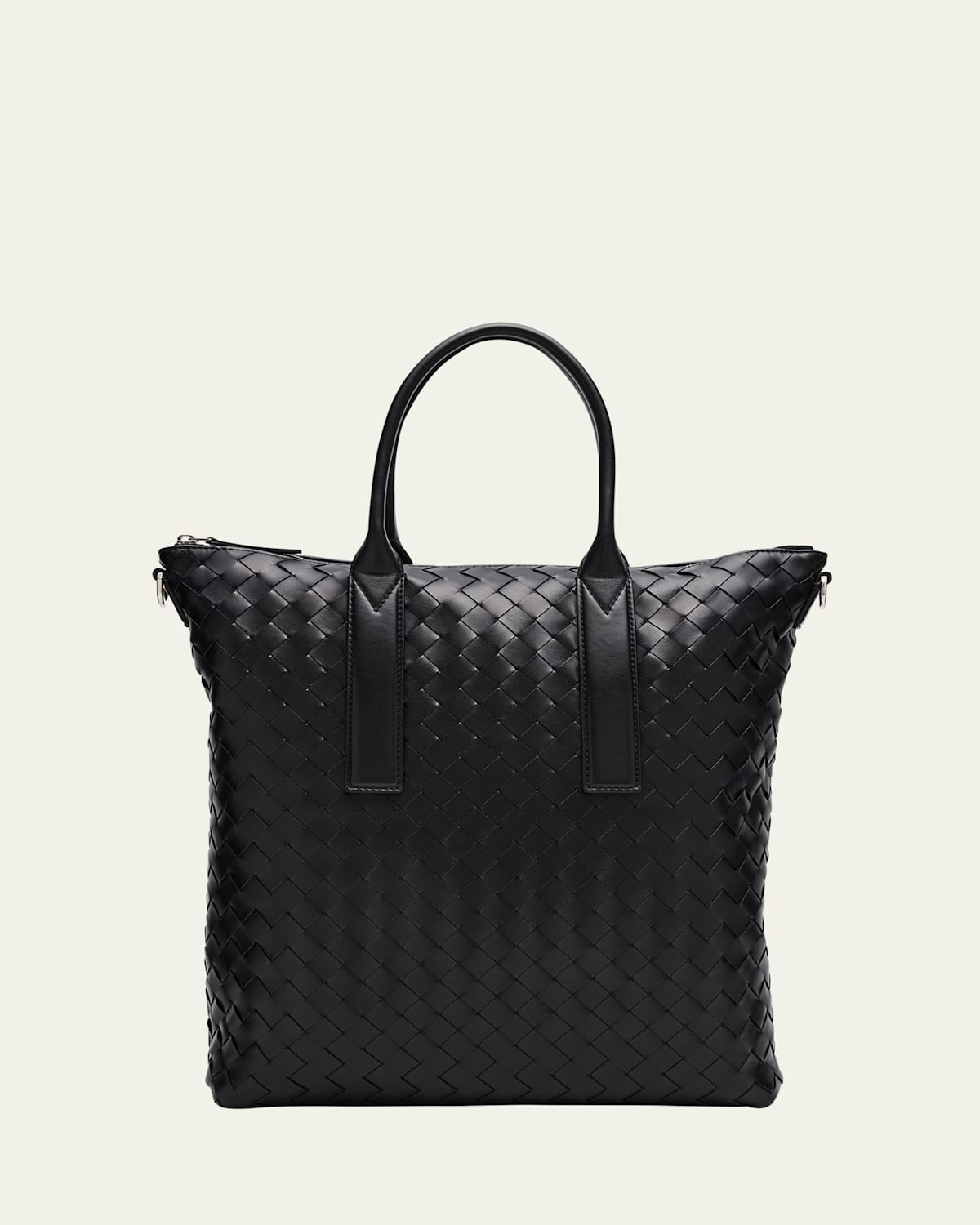 Bottega Veneta Men's Intrecciato Zip North-south Tote Bag In Nero-nero