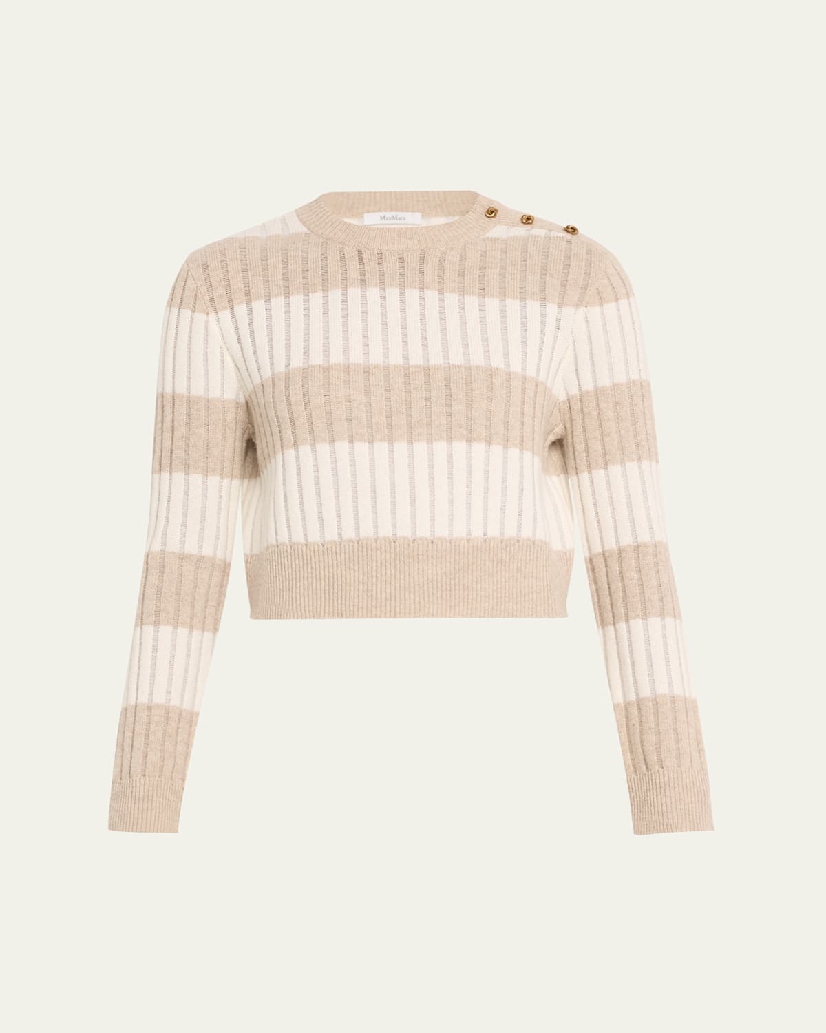 Max Mara Alfeo Ribbed Wool Cashmere Cropped Sweater In White