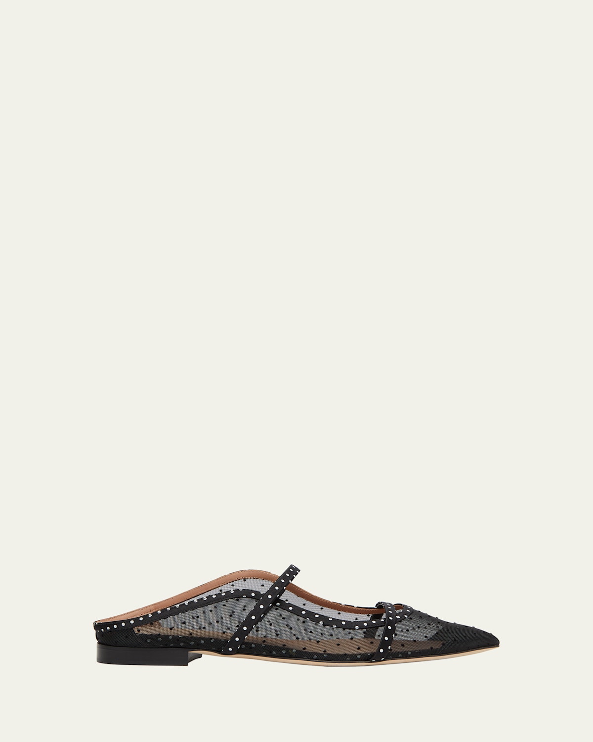 Shop Malone Souliers Maureen Polka Dot Mesh Ballerina Mules In Black